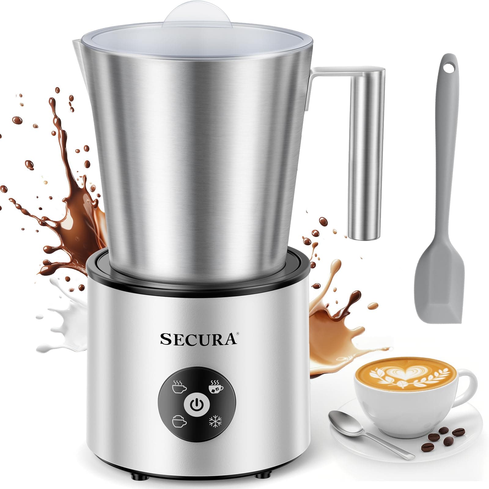 Secura Detachable Milk Frother, 4 in 1 Electric Milk Steamer Automatic Foam and Hot Chocolate Maker for Latte, Cappuccino, Macchiato, 17 oz Milk Jug