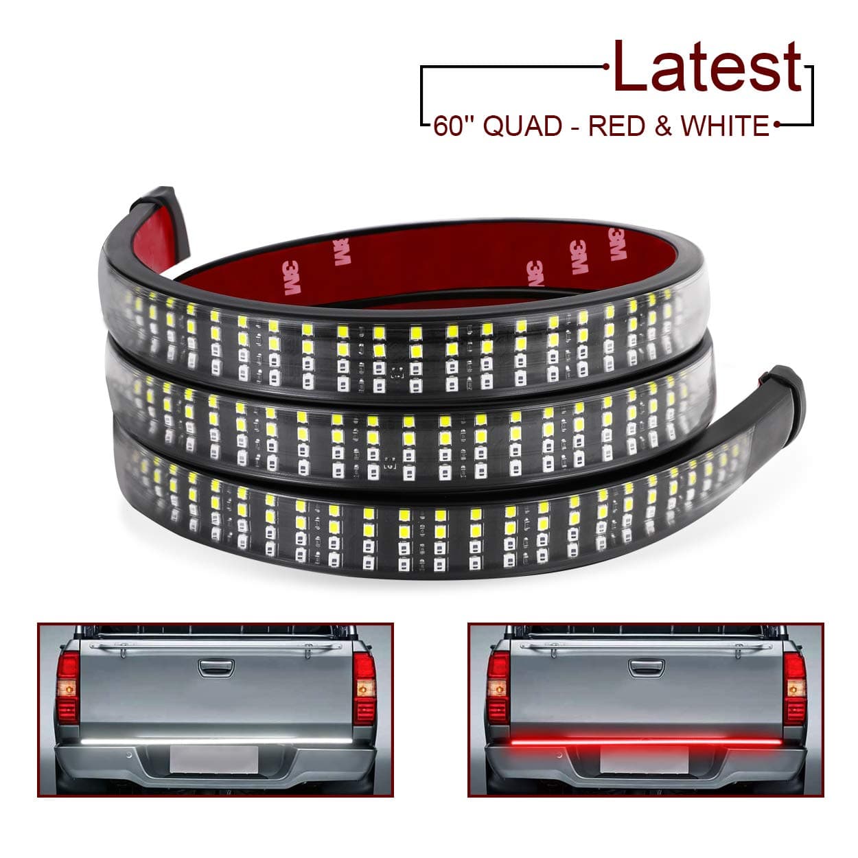 LED Tailgate Light Bar, SWATOW 4x4 60" 4-Row Truck Tail Light LED Strip Red/White Reverse Turn Signal Double Flash Brake Running Light for Jeep Chevy Dodge Ram Van RV Pickup