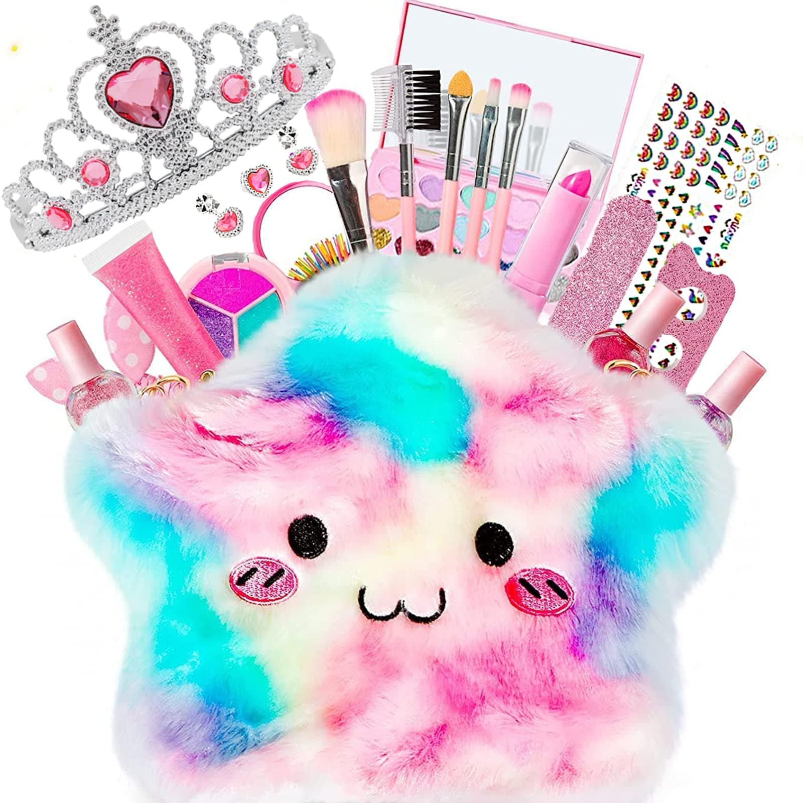 Tiokkss 21 Pcs Kids Makeup Toys for Girls, Princess Dress up Makeup Set with Cute Cosmetic Makeup Bag for Little Girls Birthday Gifts