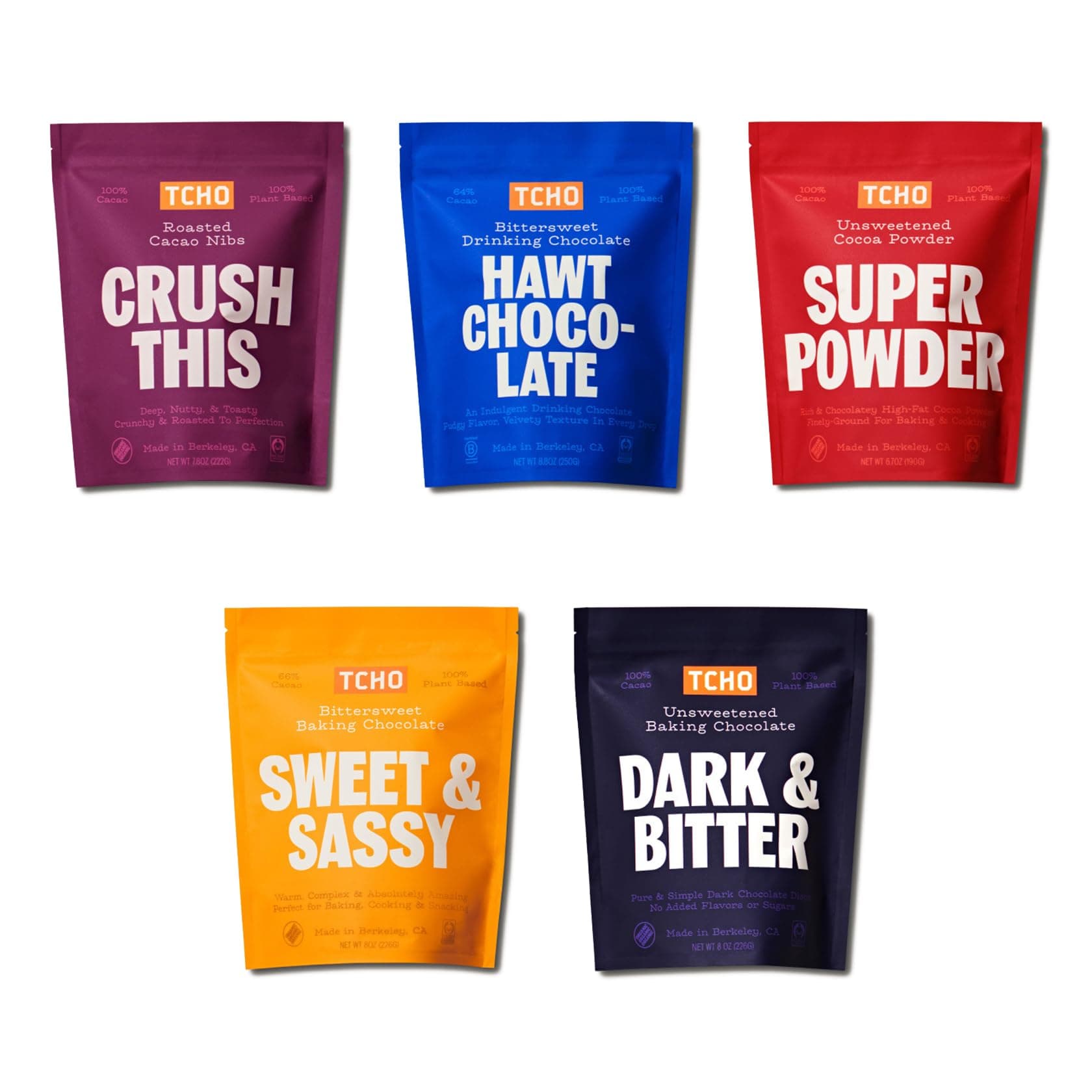 TCHO Baking Couvertures, Cocoa Powder & Drinking Chocolate Mix Variety Pack (5 Bag) | Organic & Fair Trade Certified | Non GMO, Non-Dairy, Vegan, Soy Free (6.7 to 8oz each)