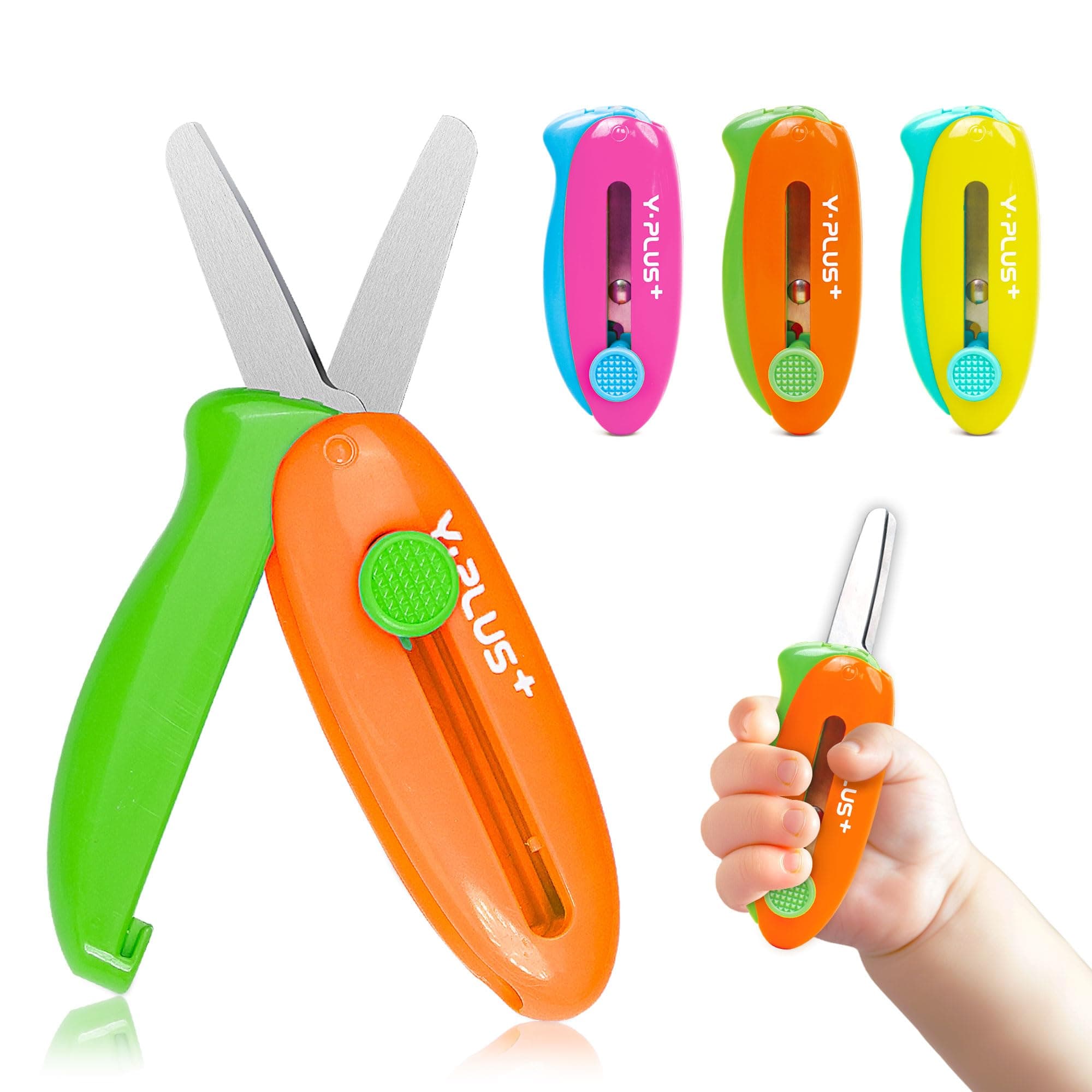 Safety Scissors for Kids, 3Pcs Retractable Scissors for Toddler Craft Ages 3-5 2-4 1-3, Cute Small Art Crafts Cutting Tools