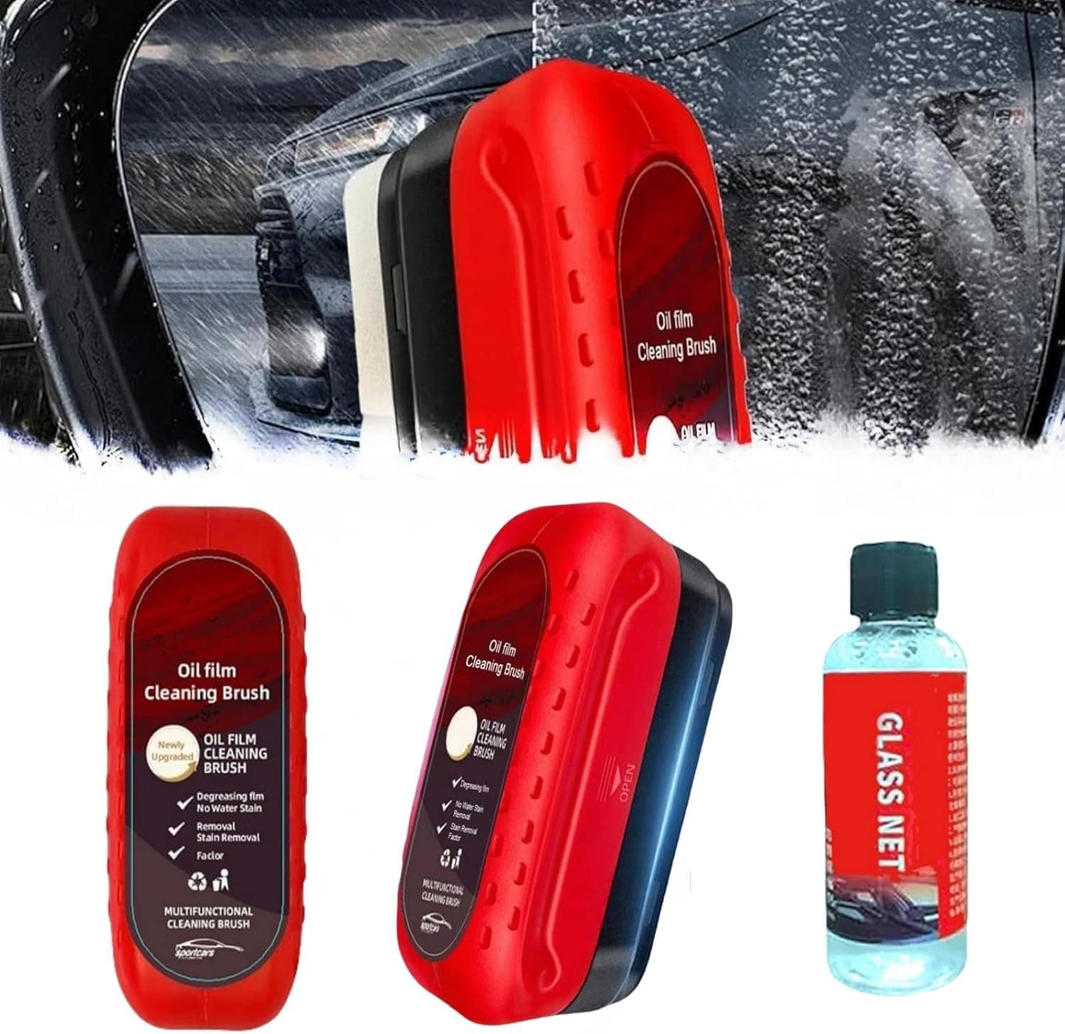 2Pcs Automotive Oil Film Cleaning Brush, Car Glass Oil Film Cleaner, Car Glass Cleaning Board, Car Windscreen Cleaner Glass Oil Film Remover for Car Window Glass Cleaner Gift (b)