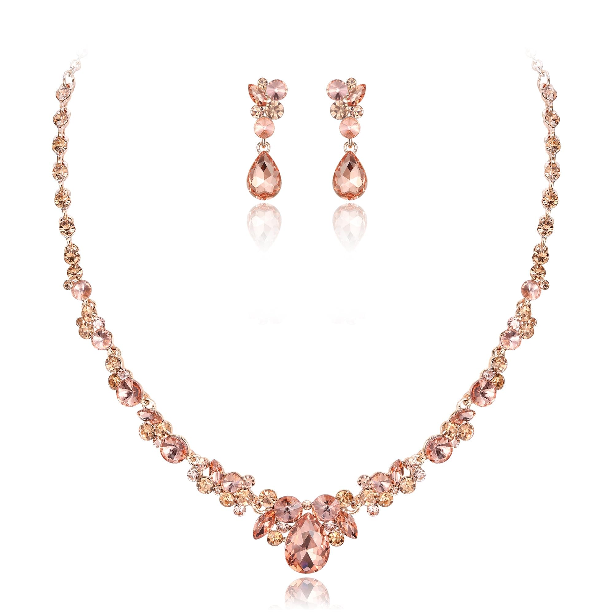 EVER FAITH Rhinestone Crystal Elegant Bridal Floral Teardrop Necklace Earrings Set