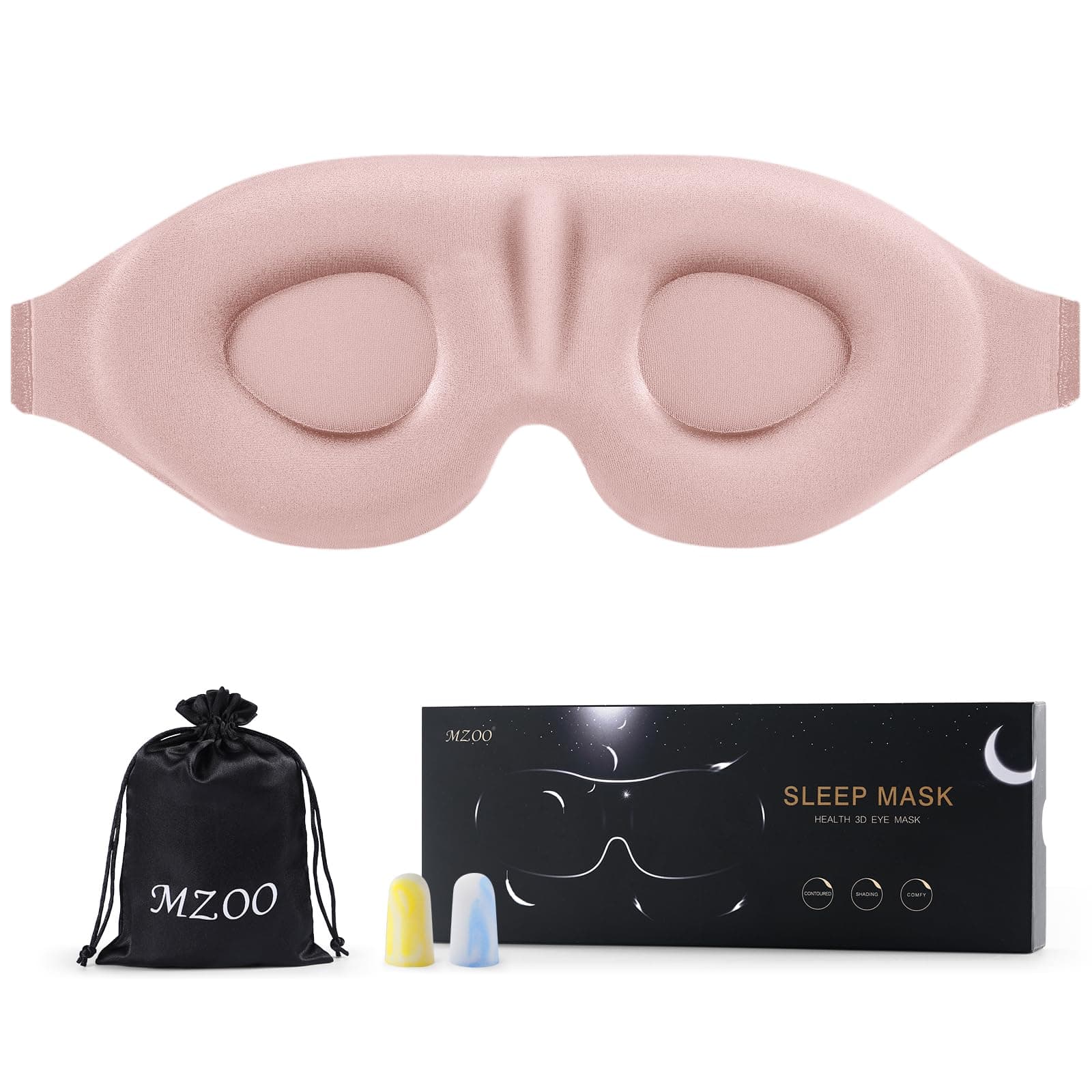 MZOO Sleep Mask for Side Sleeper Women Men, Updated Design 100% Light Blocking Eye Mask, 3D Contoured Blindfold for Sleeping, Breathable & Soft Eye Shade for Travel Meditation Nap, Black