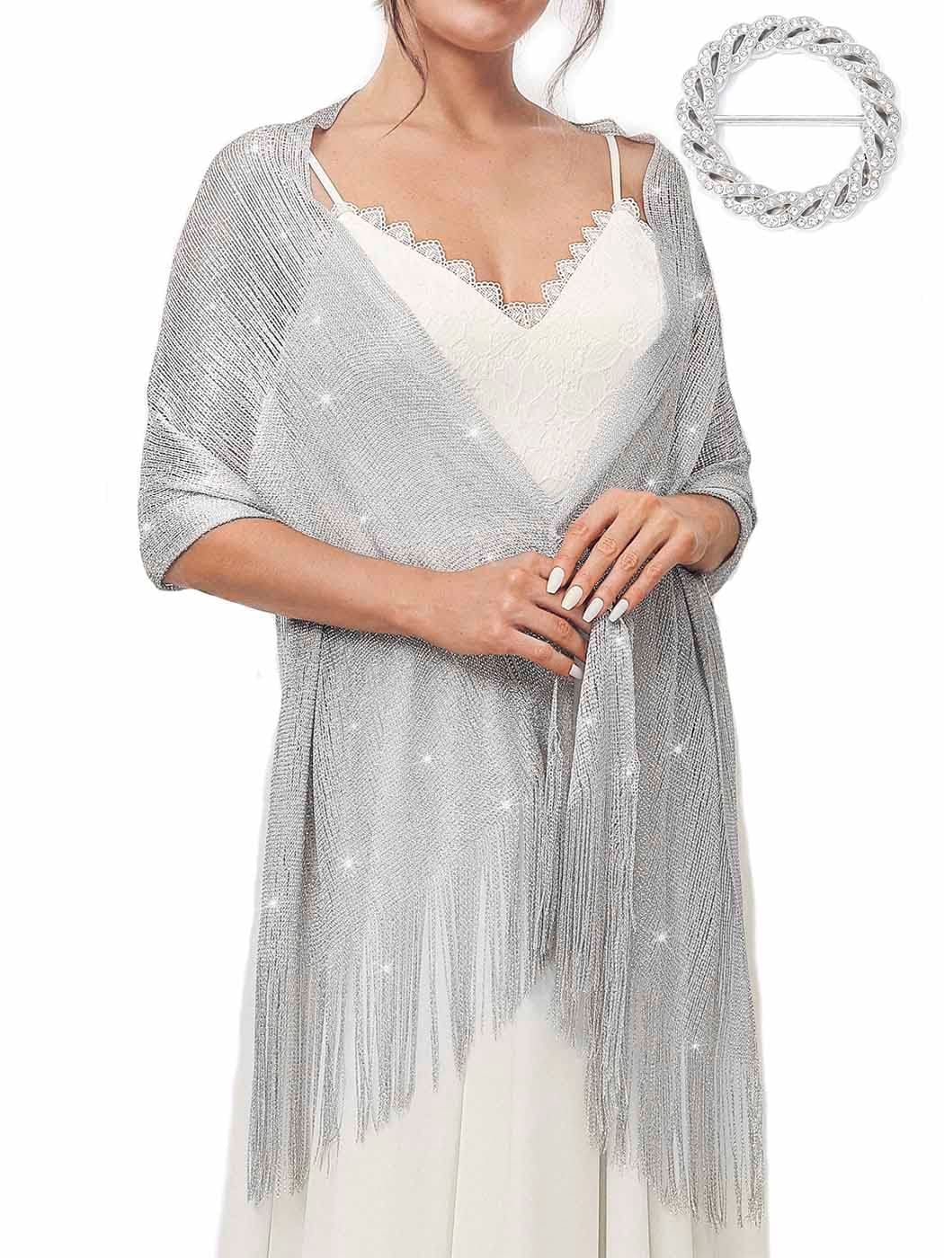 Women's Shawls and Wraps for Evening Dresses Sparkling Wedding Scarf Fringe Bridal Capelet for Bride and Bridesmaid