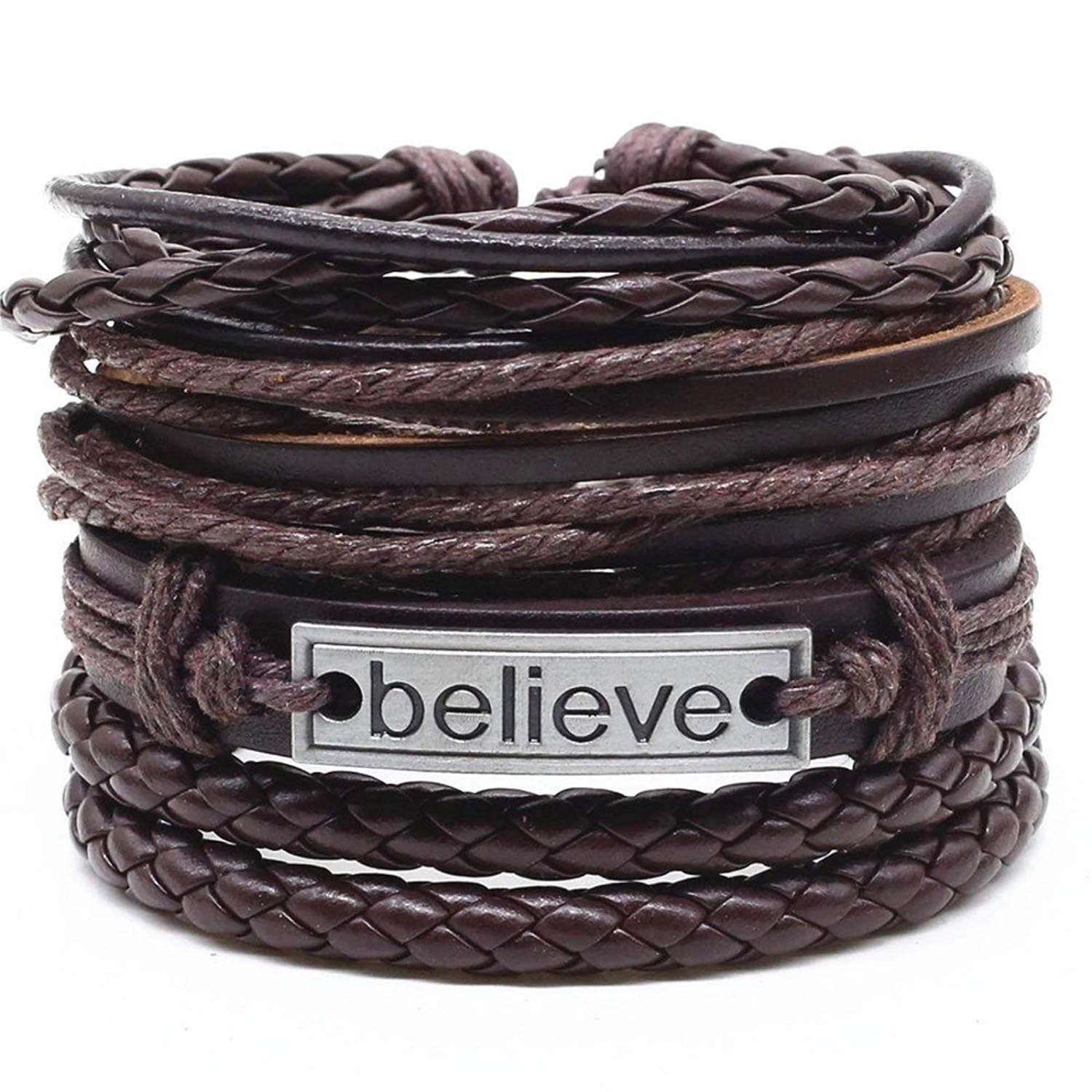 University TrendzLeather Base Metal Bracelet for Men & Boys (Pack Of 4)