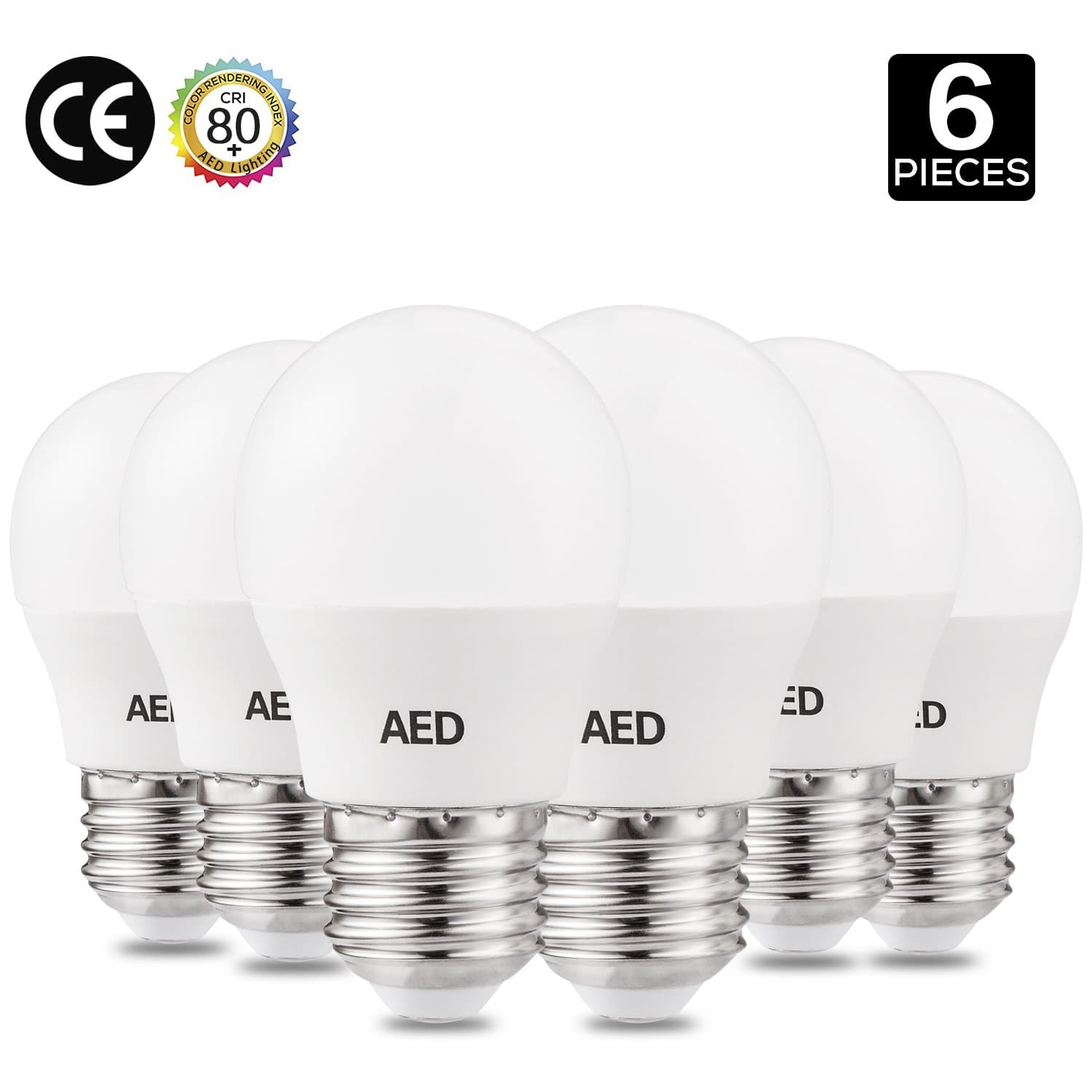 6W LED Bulbs, 60W Incandescent Bulb Equivalent, Not Dimmable 500lm, Cool White 4000K, G14 E26 Base LED Light Bulbs, 6-Pack