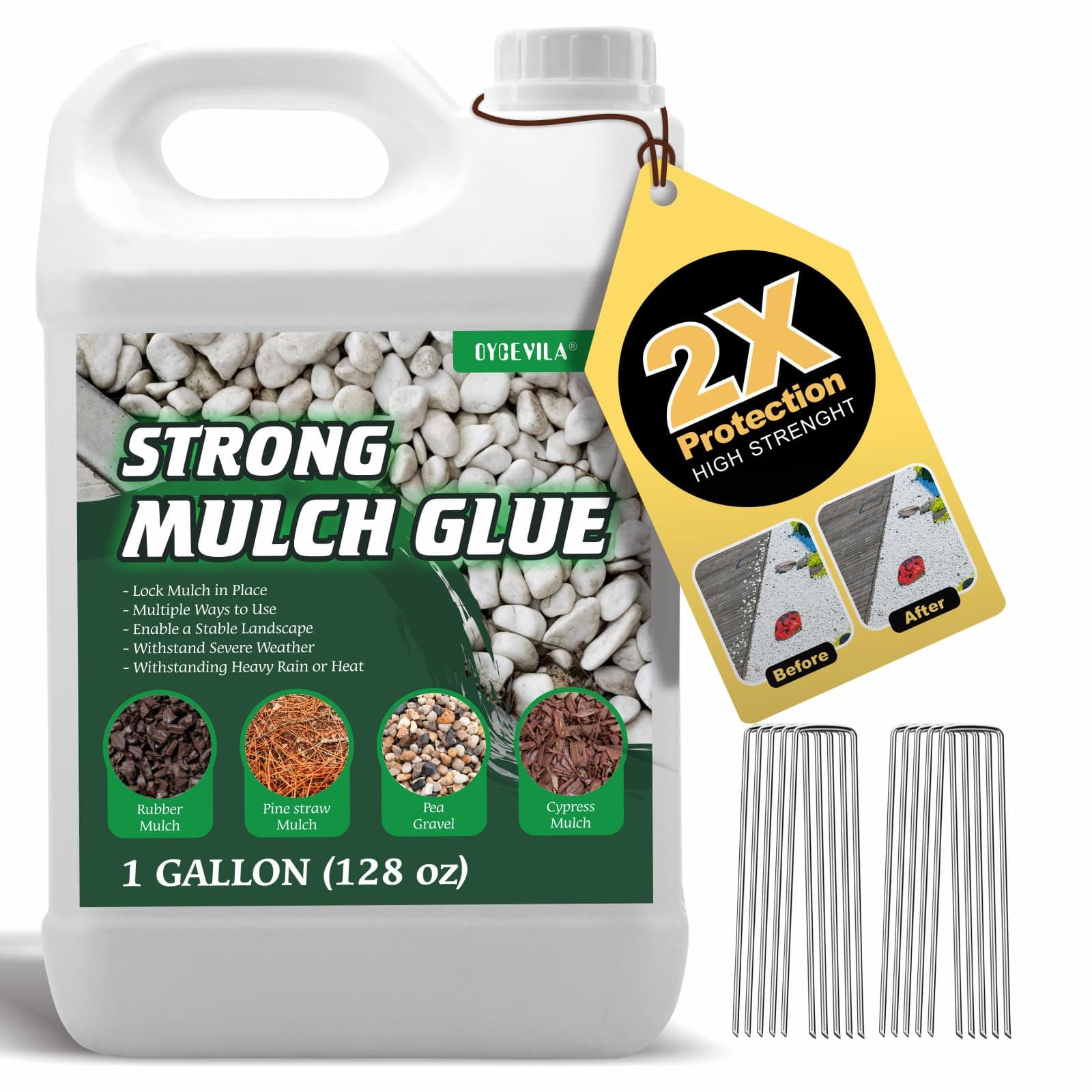 Concentrate Rock Glue, 128oz Pea Gravel Glue for Landscaping, Mulch Bark Binder Spray for Outdoor, Garden, Yard, Pet-Friendly Mulch Anchor Easily Holds Rubber, Stone, Pebble, Gravel, Wood