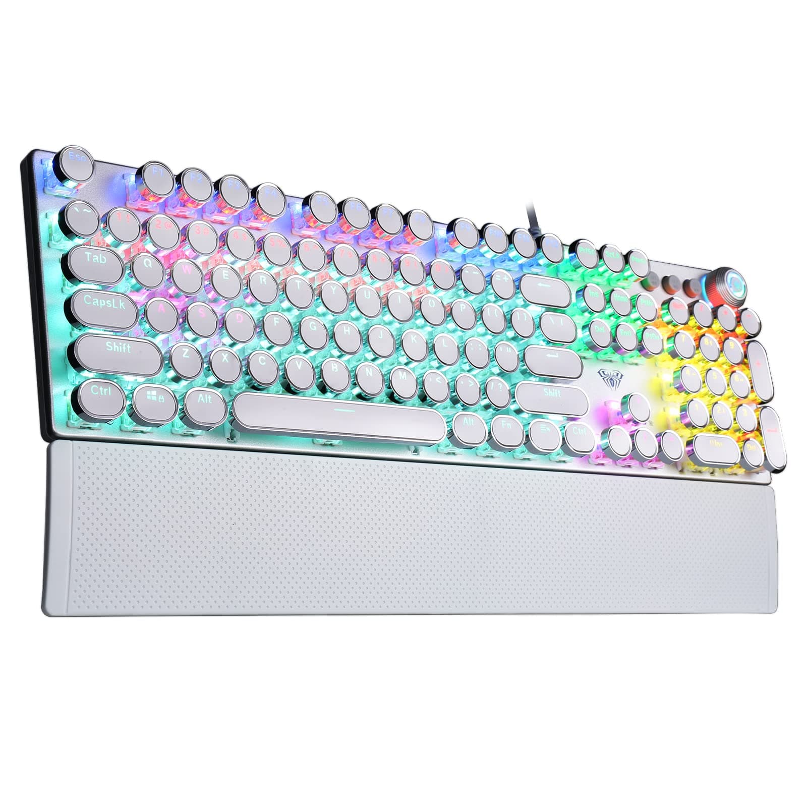 F2088W Mechanical Gaming Keyboard | LED Backlight RGB Wired Keyboard (White | with Handrest | Blue Switch)