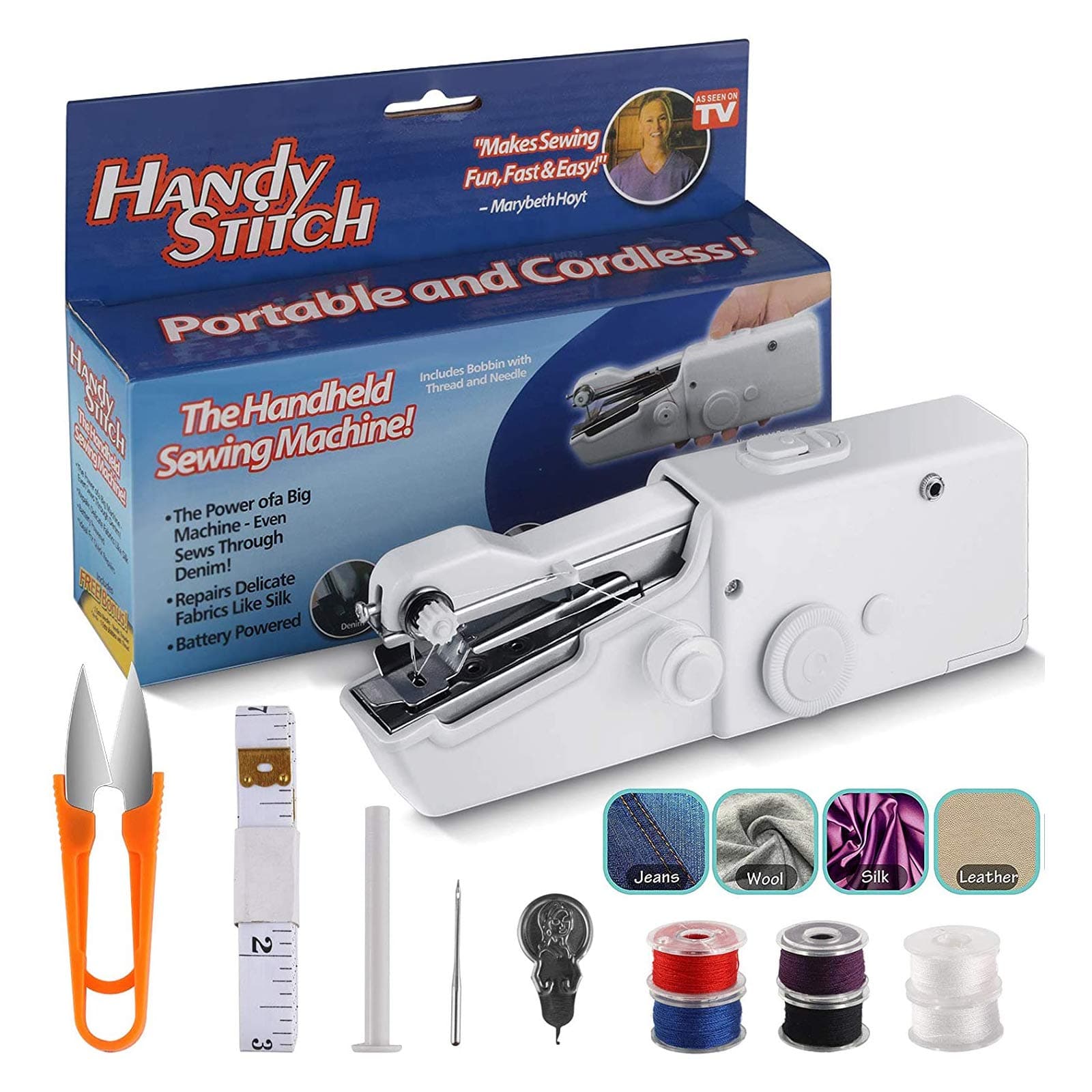 Mini Portable Hand Stitching Machine with 8 Pcs Bobbins, MSDADA Magic Stitch Fabric Sewing Kit, Mini Handheld Sewing Machine for Curtains, Fabric, Kids Cloth, Crafts and Home Travel