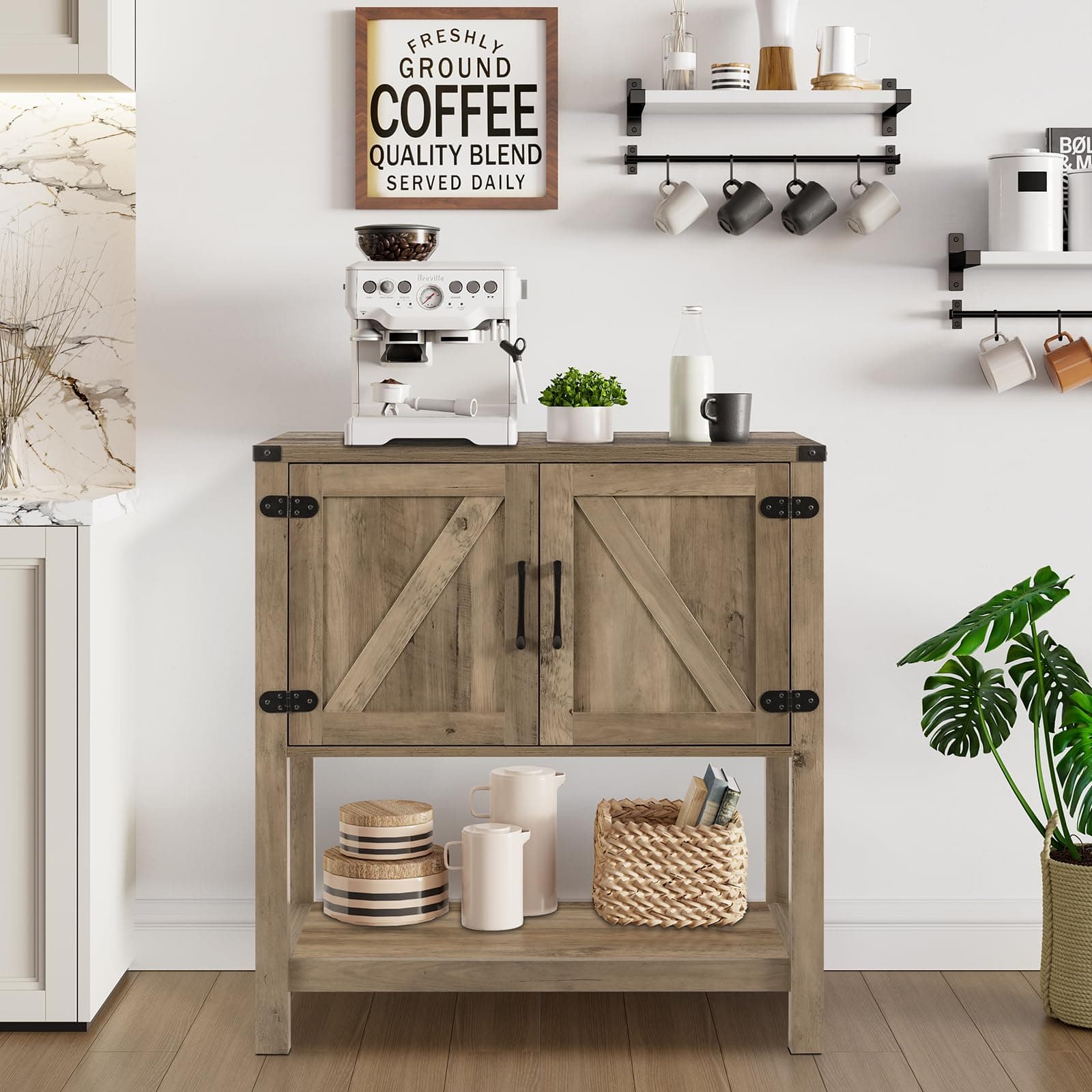 Sofa Table Console Table,Coffee Bar Cabinet,31.5 L x 13.8 D x 34.65 H Entryway Table with 2 Storage Cabinets,Farmhouse Foyer Table,Buffet Sideboard for Kitchen,Hallway (Rustic Brown)