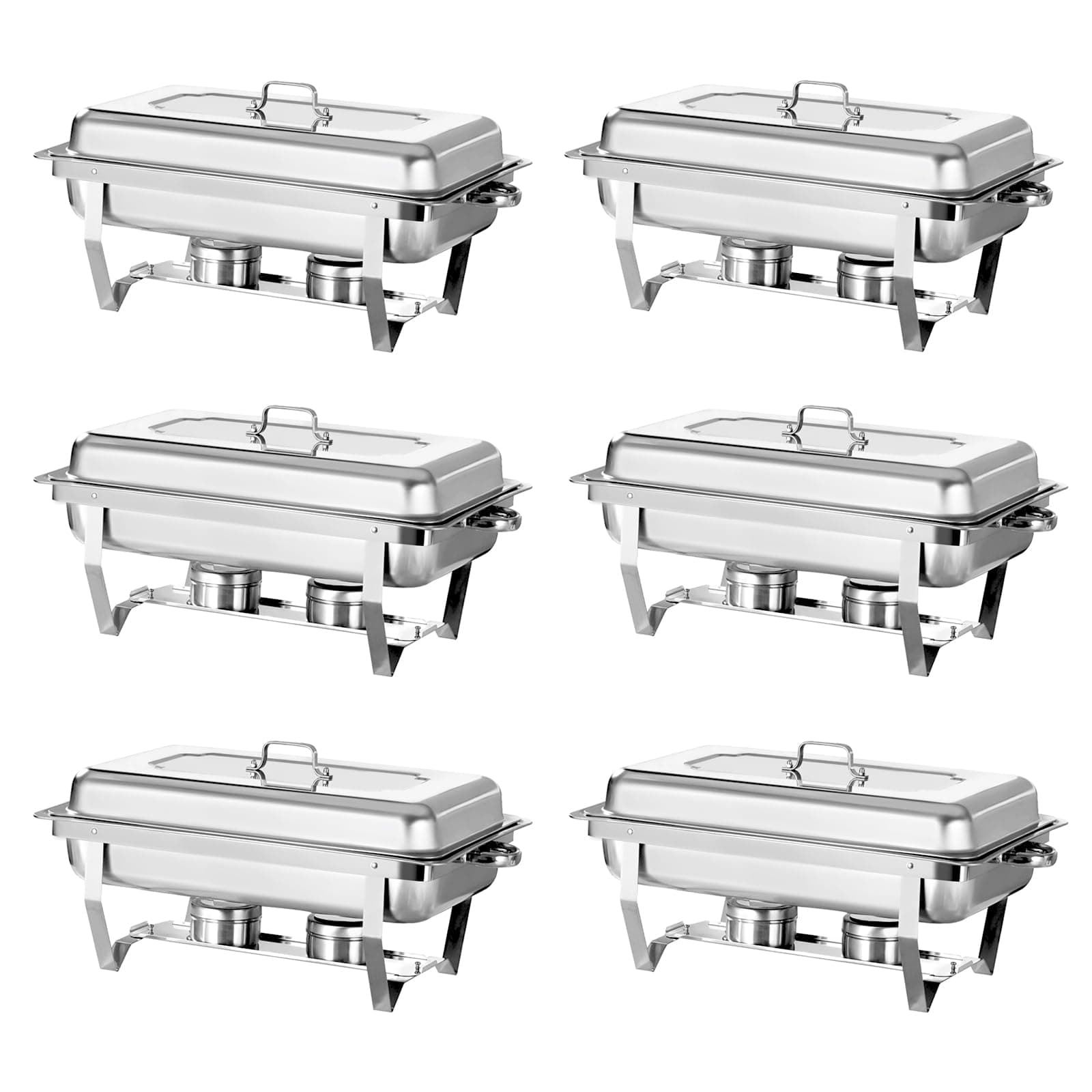 Chafing Dish Buffet Set 6 Pack 8QT Stainless Steel Food Warmer Chafer Complete Set with Water Pan, Chafing Fuel Holder for Party Catering