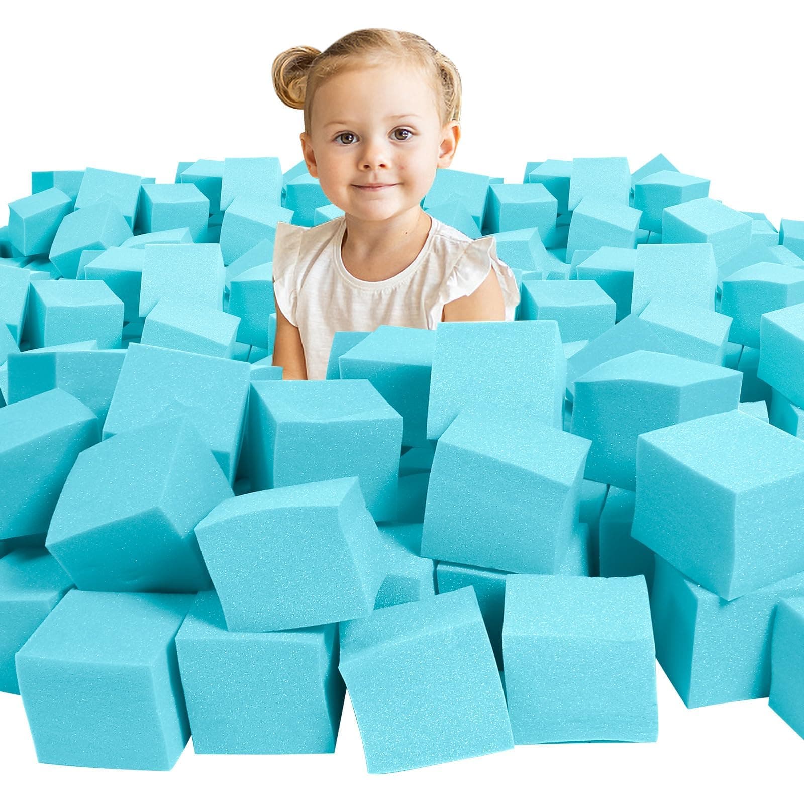 Foam Pit Cubes Blocks - 48PCS Sponge Form Cubes for Foam Ball Pits, Gymnastics, Freerunning and Parkour Courses, Skateboard Parks, BMX, Trampoline Arenas-Light Blue(5" x 5" x 5")