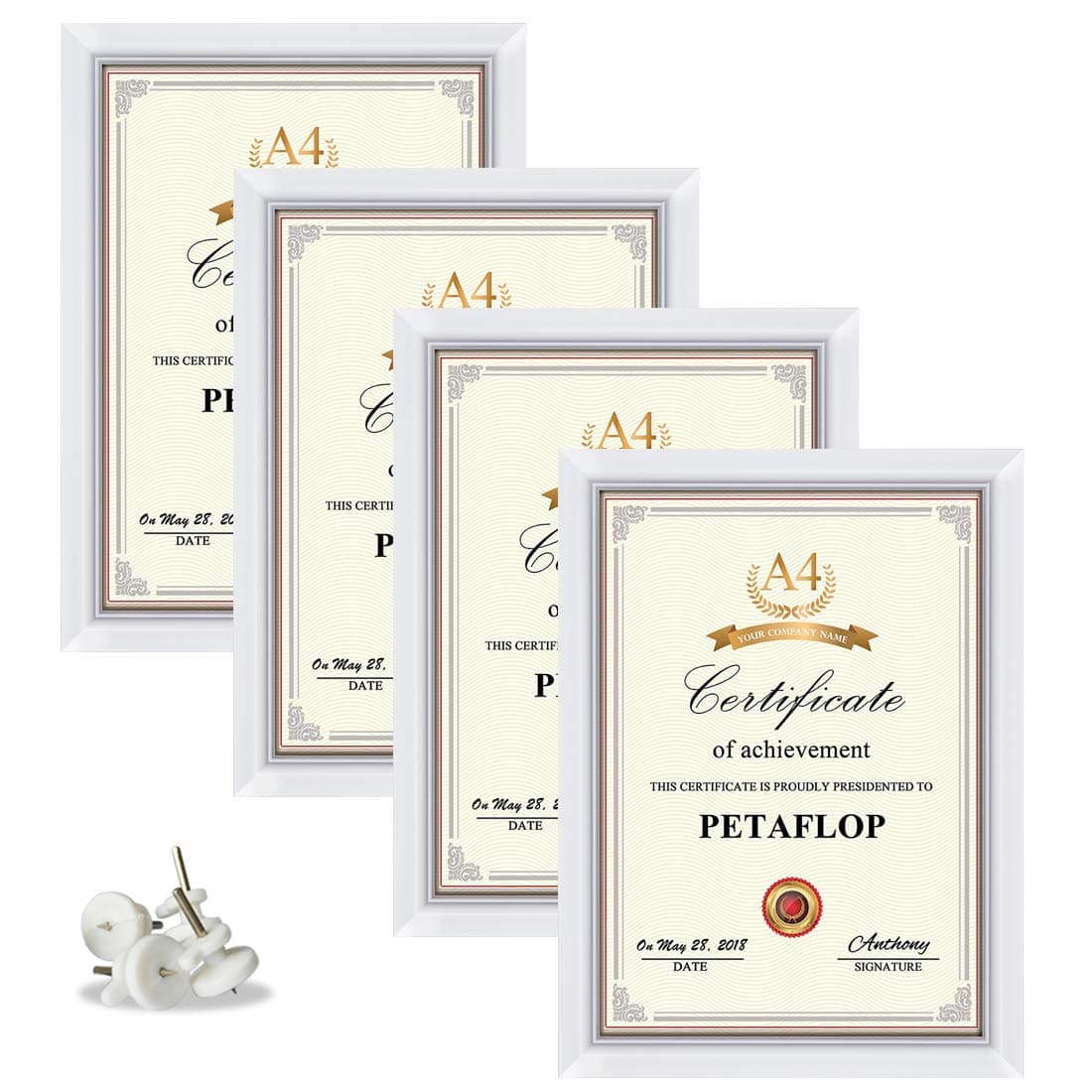 A4 Frames White Photo Frames A4 Certificate Frame Wall Hanging and Tabletop Display, 4 Pack