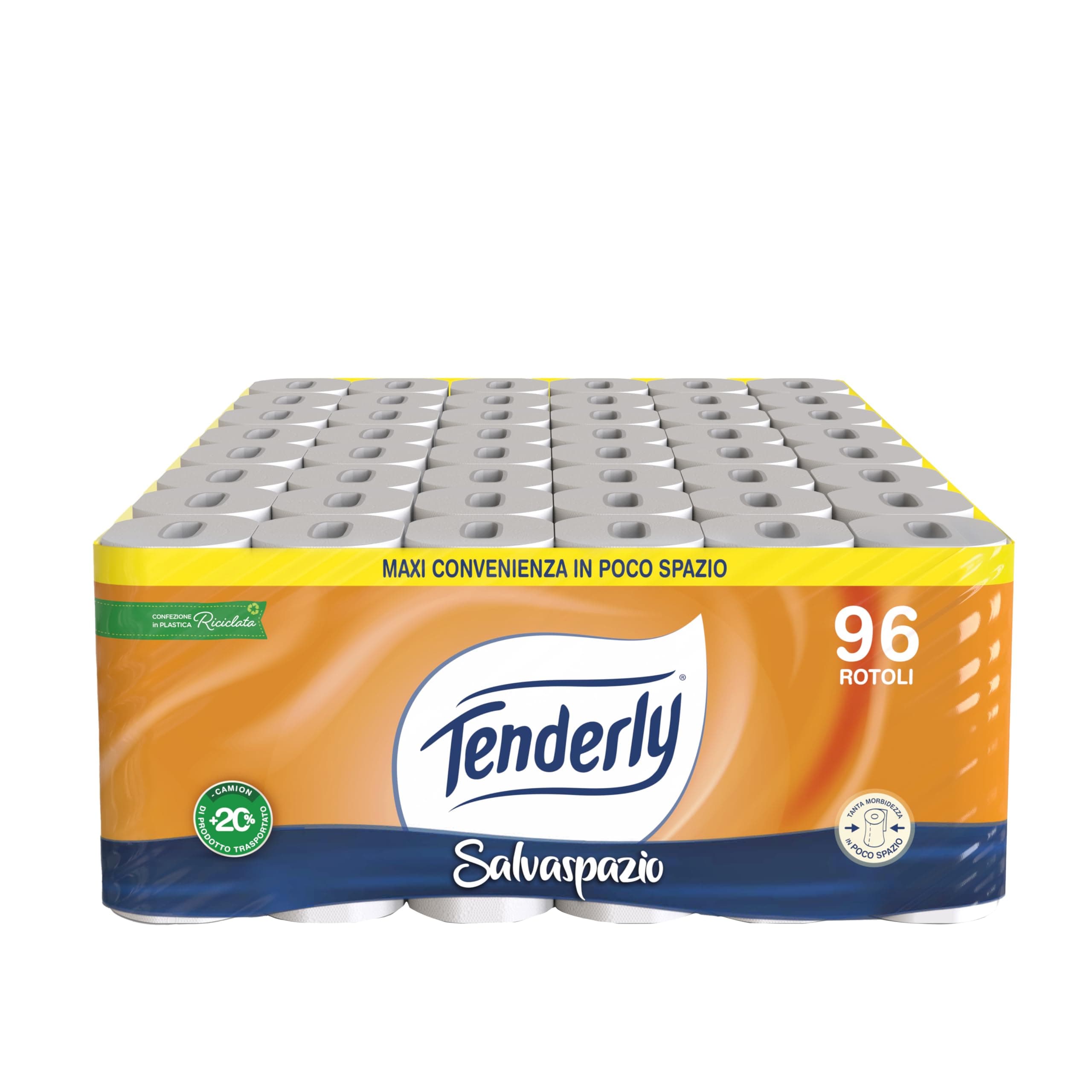 TenderlySpace Saver 90 Rolls of Toilet Paper, 2 Ply 220 Sheets per Roll, with Natural Extracts of Mallow and Calendula, Made in Italy, Dermatologically Tested