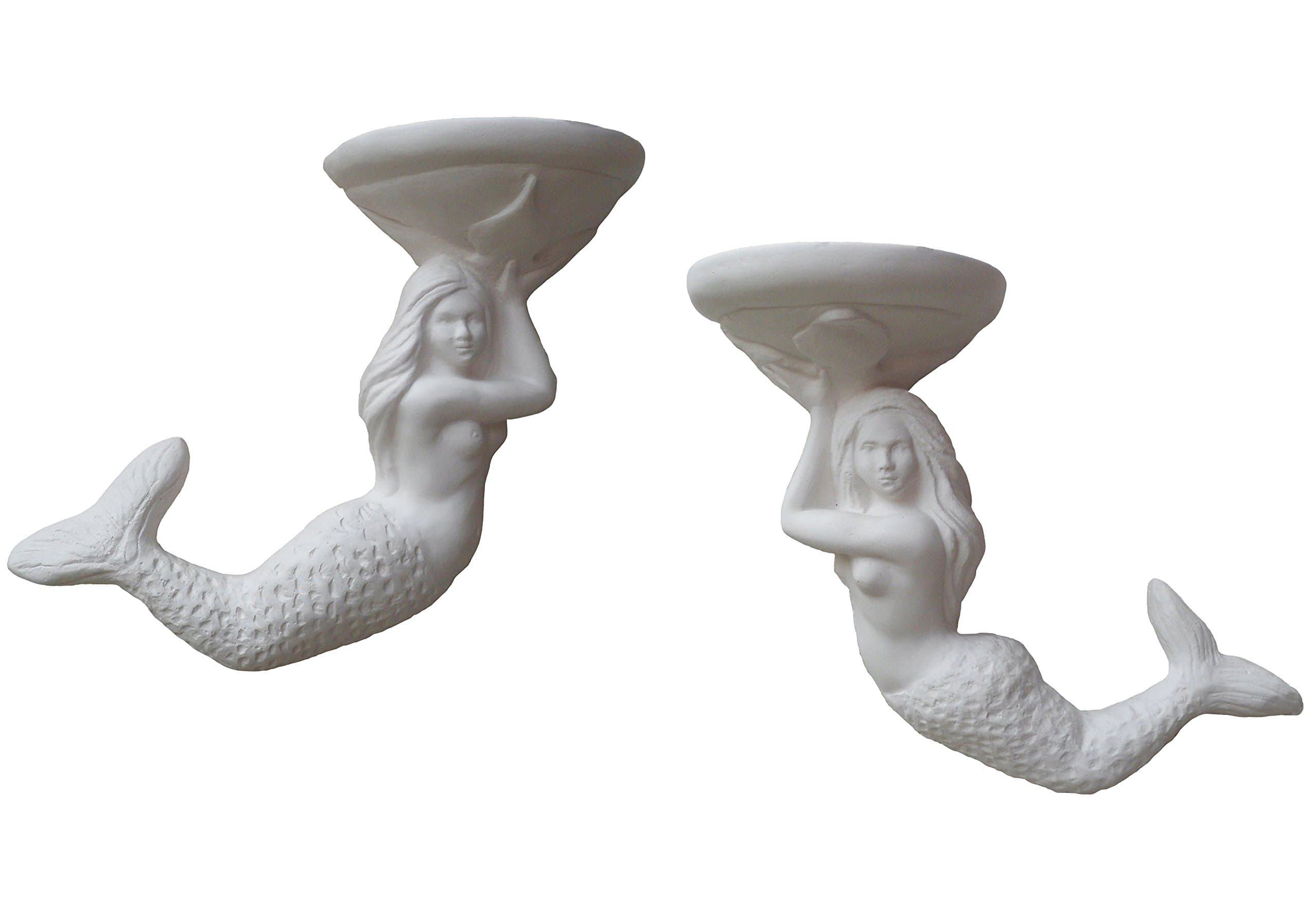 Corbels Little mermaids, pair, height 17 cm each, plaster (of paris)