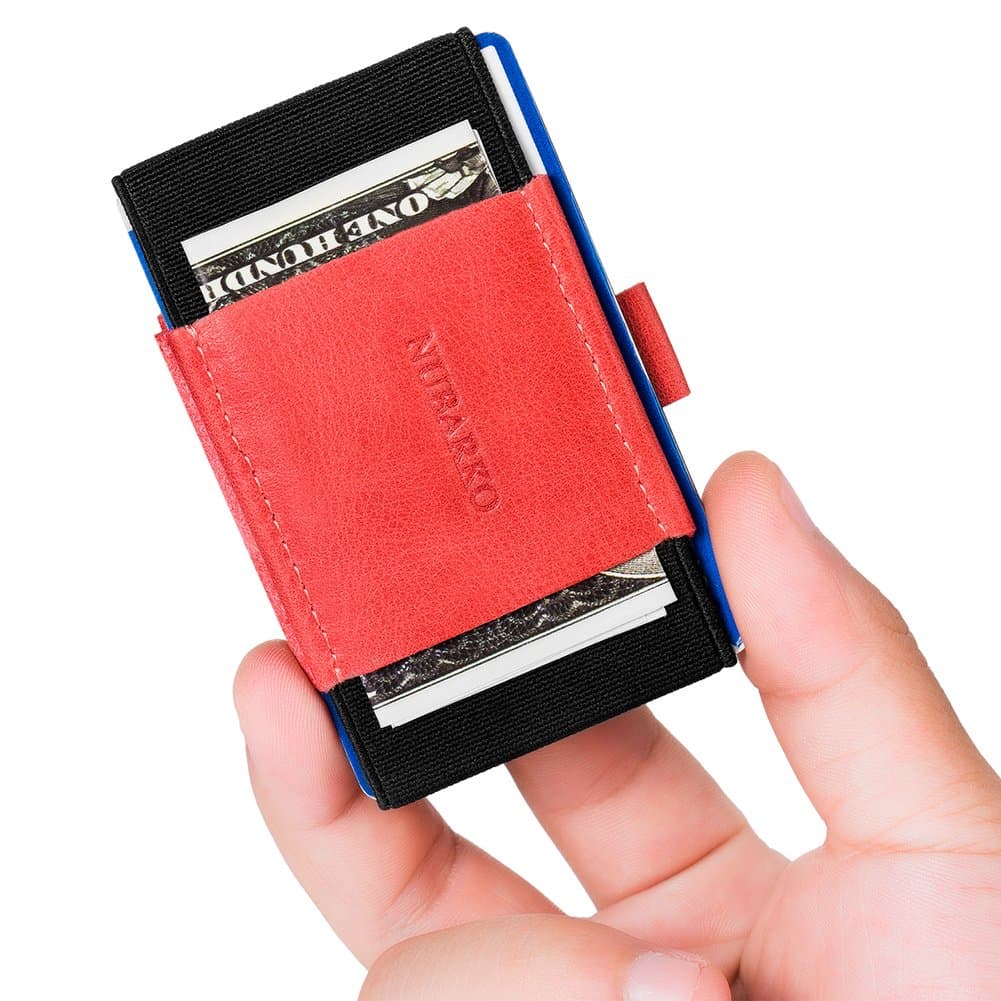 NUBARKO Minimalist Slim Wallet, Elastic Money Clip Band and Business Credit Card Holder, Front Pocket Wallet for Men Women(Red)