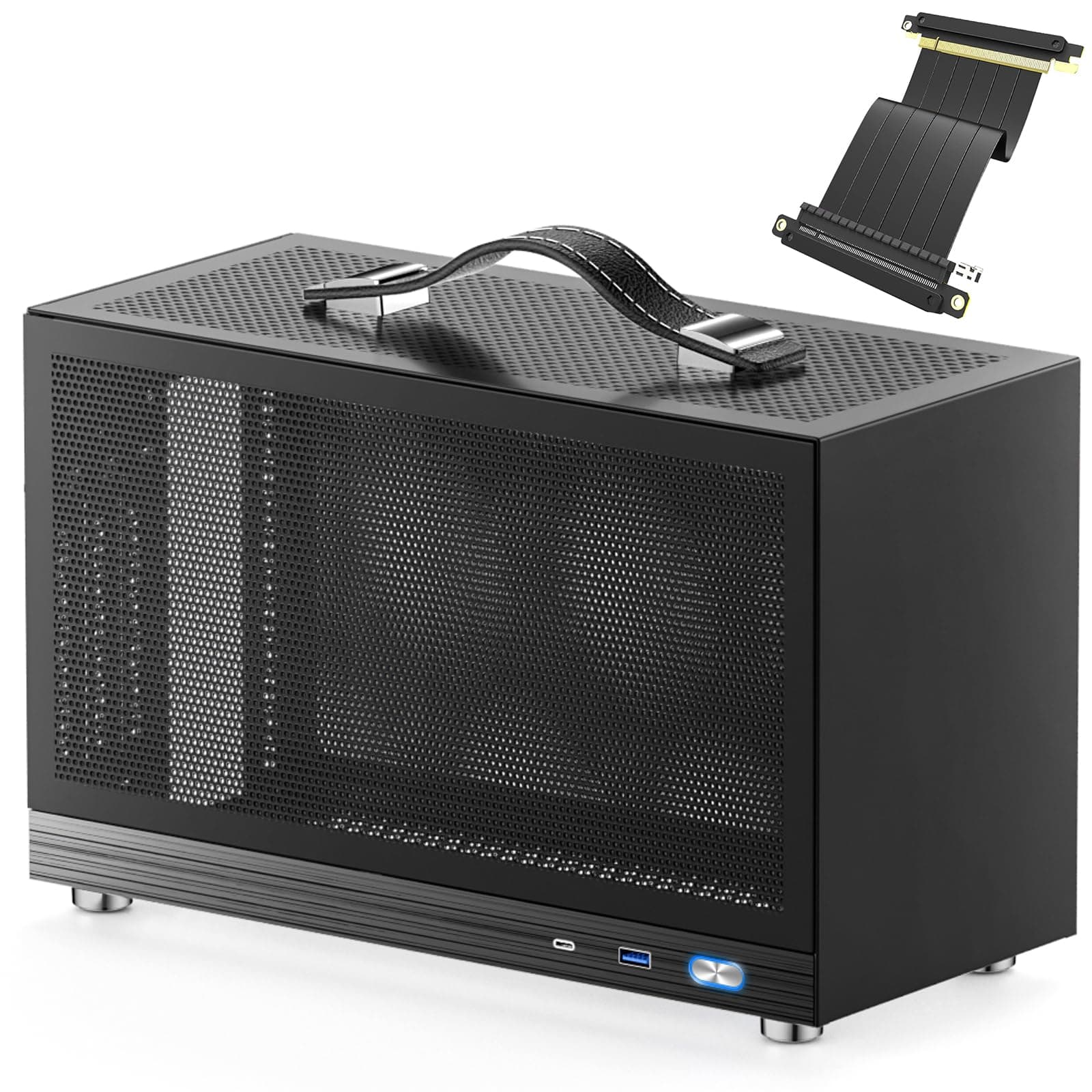 KXRORS S400 - Mini-ITX PC Gaming Case - Front I/O USB 3.0 Type - C Port - VGA Card Length 335mm MAX -Cable Management System - luminum Mini-ITX Motherboard Small Portable PC Case (Black)