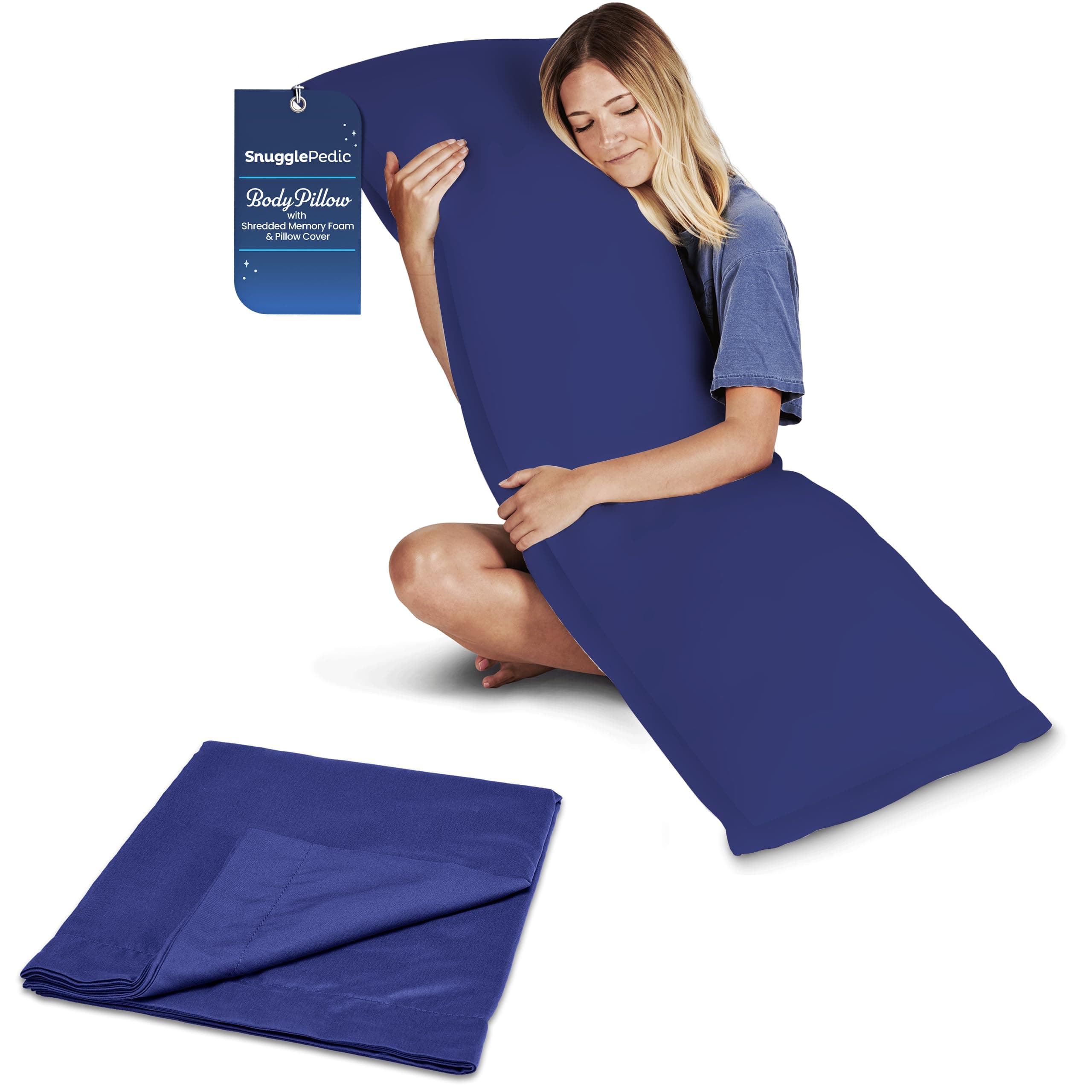 Snuggle-Pedic Body Pillow for Side Sleepers for Adults - Full Body Maternity Pillow Support Legs, Belly & HIPS - Shredded Memory Foam & Cooling Pregnancy Pillow Cover - 20x54 Navy