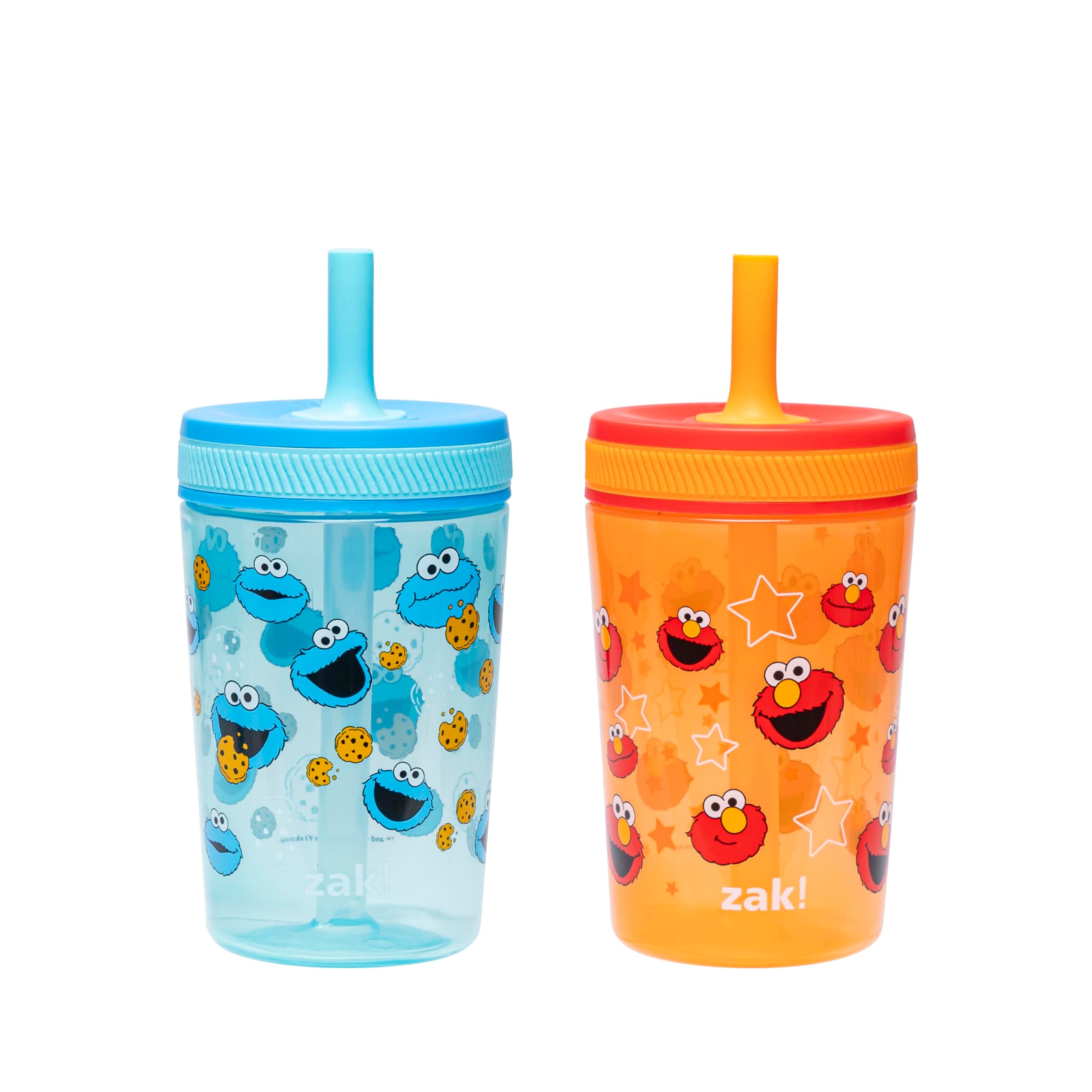 Zak Designs Sesame Street Kelso Toddler Tumblers For Travel or At Home, 15oz 2-Pack Durable Plastic Sippy Cups With Leak-Proof Design is Perfect For Kids (Elmo and Cookie Monster)