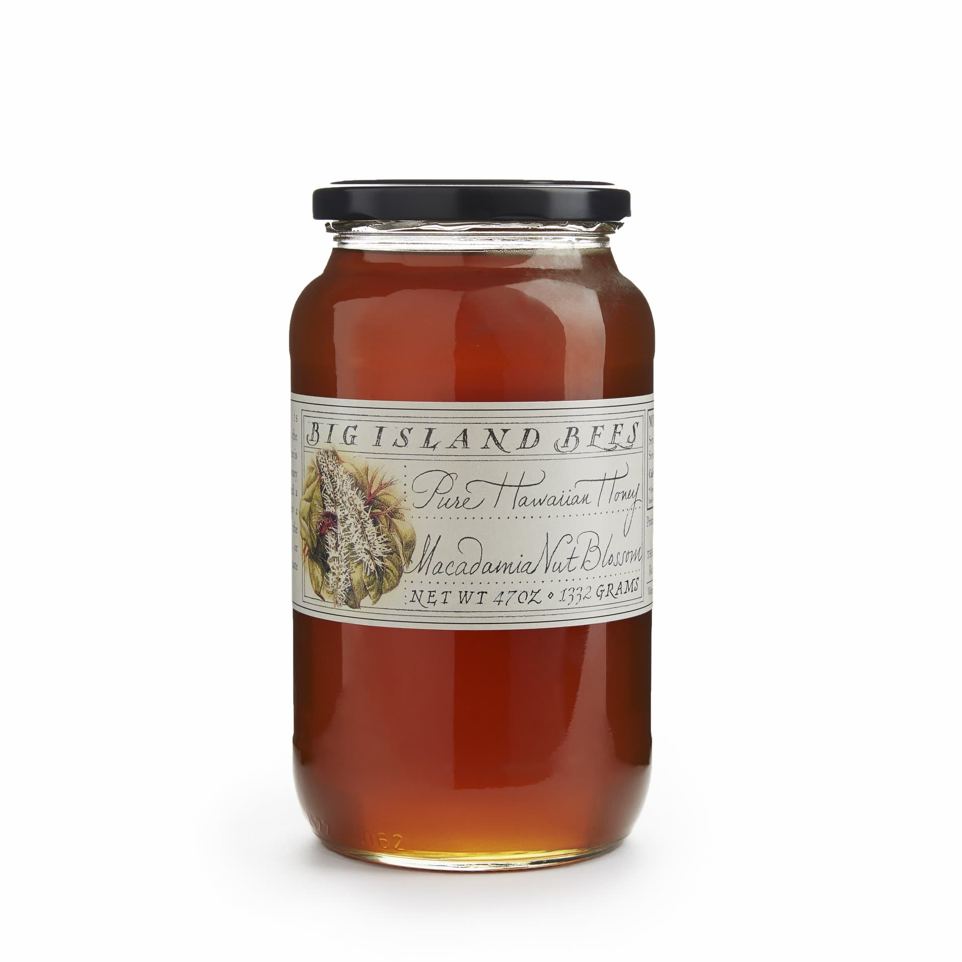 - Unheated, Pure, Raw Macadamia Nut Blossom Hawaiian Honey, Single Floral Variety by Big Island Bees (Large 47 oz Glass Jar)