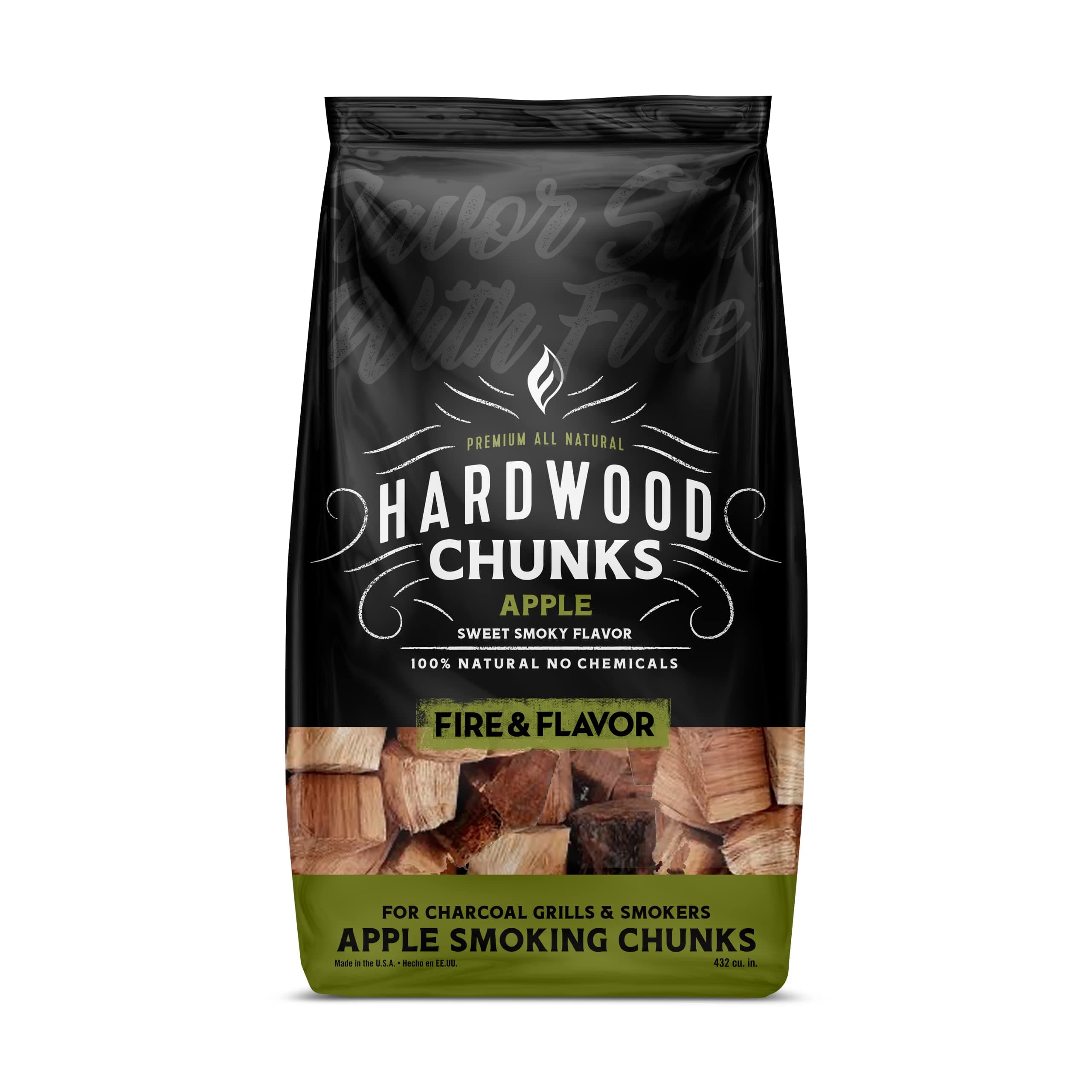 Fire & Flavor Apple Wood Chunks for Smoking and Grilling - All-Natural, Long-Lasting with a Mildly Sweet Flavor - Large Chunk Wood Chips for Smokers,Green 4 Pounds
