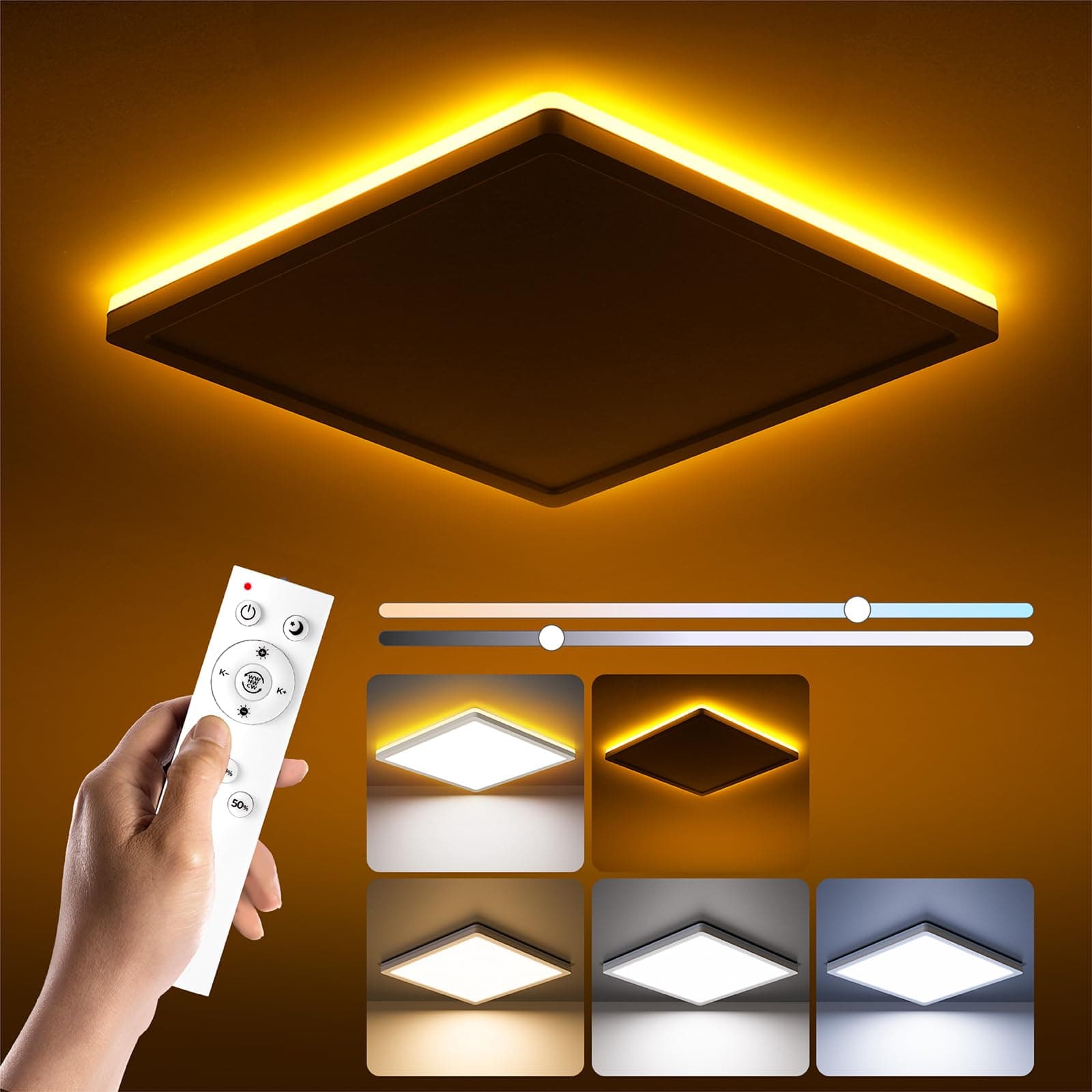 BLNAN - Remote Control 12" 24W LED Flush Mount Ceiling Light with Night Light Square