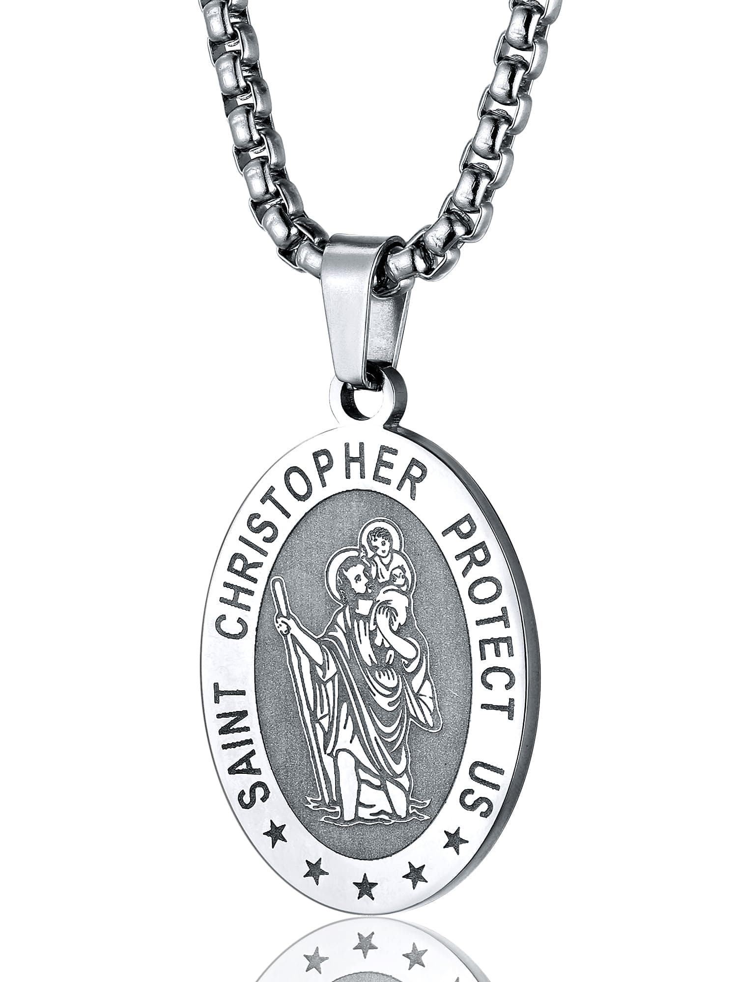 Saint St Christopher/Benedict/Michael Medal Necklace for Men, 316L Stainless Steel Protection Necklace Catholic Jewelry, 22"-24" Adjustable, Come with Box