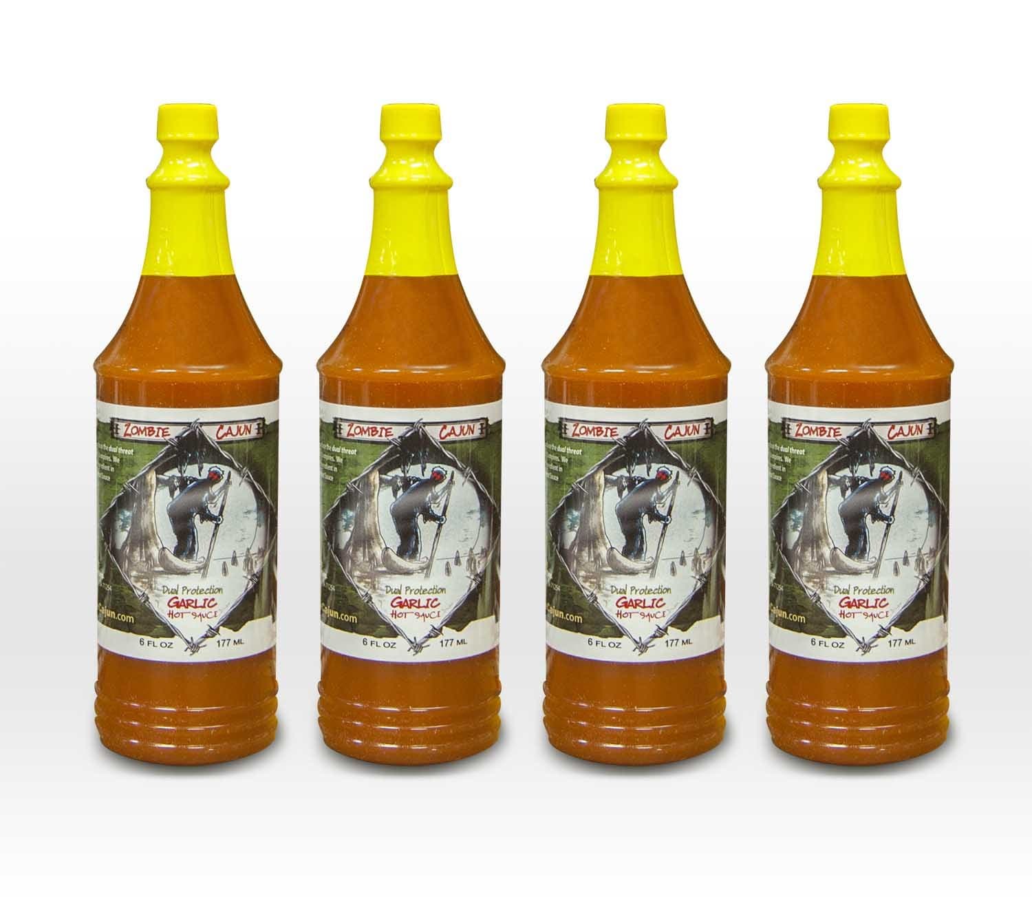 Zombie Cajun Garlic (Dual Protection) Hot Sauce - Best Bottle of Louisiana Spiced Garlic & Cayenne Pepper Sauce - For Injector Recipes, Grilling, Marinades, & Seasoning Up Any Food (4 pack of 6oz)