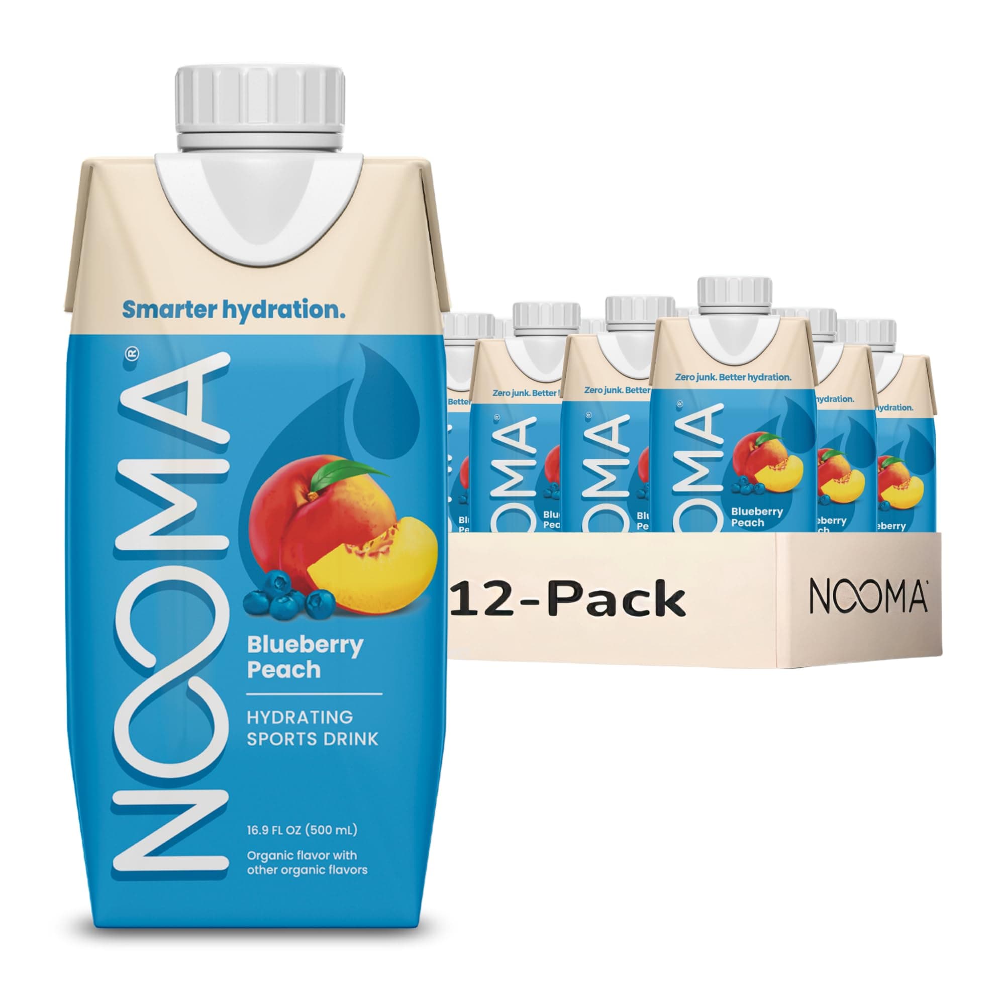 Organic Electrolyte Sports Drink | Electrolyte Drink with Organic Coconut Water | Workout Hydration Drink with No Added Sugar | 30 Calories | Pack of 12 Sports Drinks (16.9oz) | Blueberry Peach