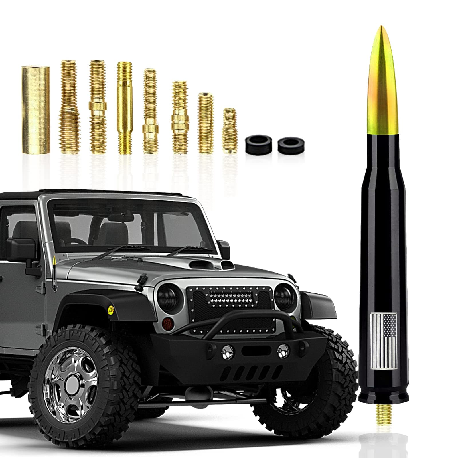 Ajxn 1 PC Car Truck Bullet Antenna, 5.4" Automobile Antenna Mast, Suitable for GM Chevy Silverado 1500 2500 3500 HD Avalanche GMC Sierra 1500 2500 3500 (American Flag Multicolour #110)