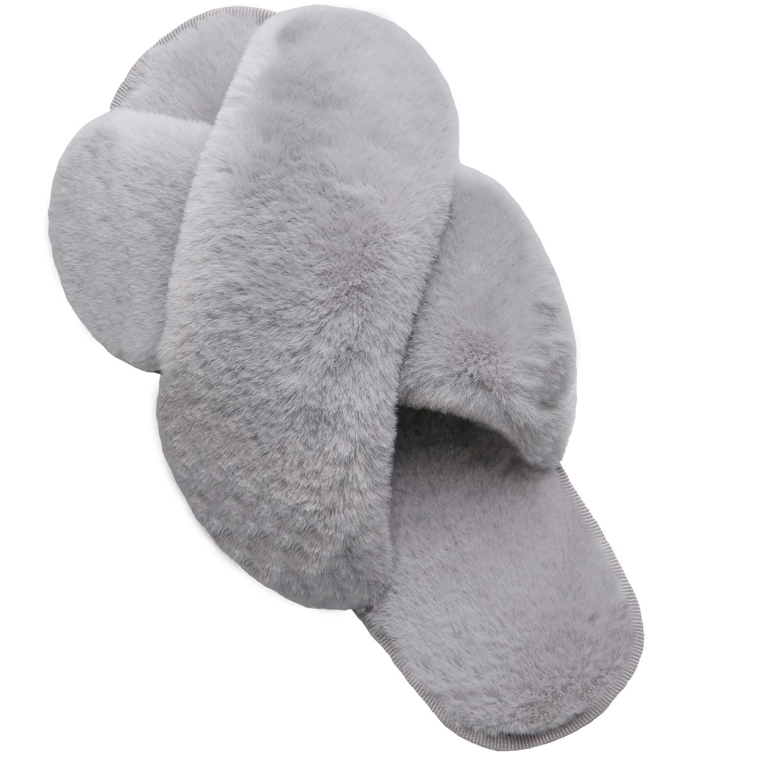 Women Fuzzy Fluffy Furry Slippers Fur Flip Flop Open Toe Slippers Cross Band Shoes Slides for Ladies House Home Indoor Outdoor