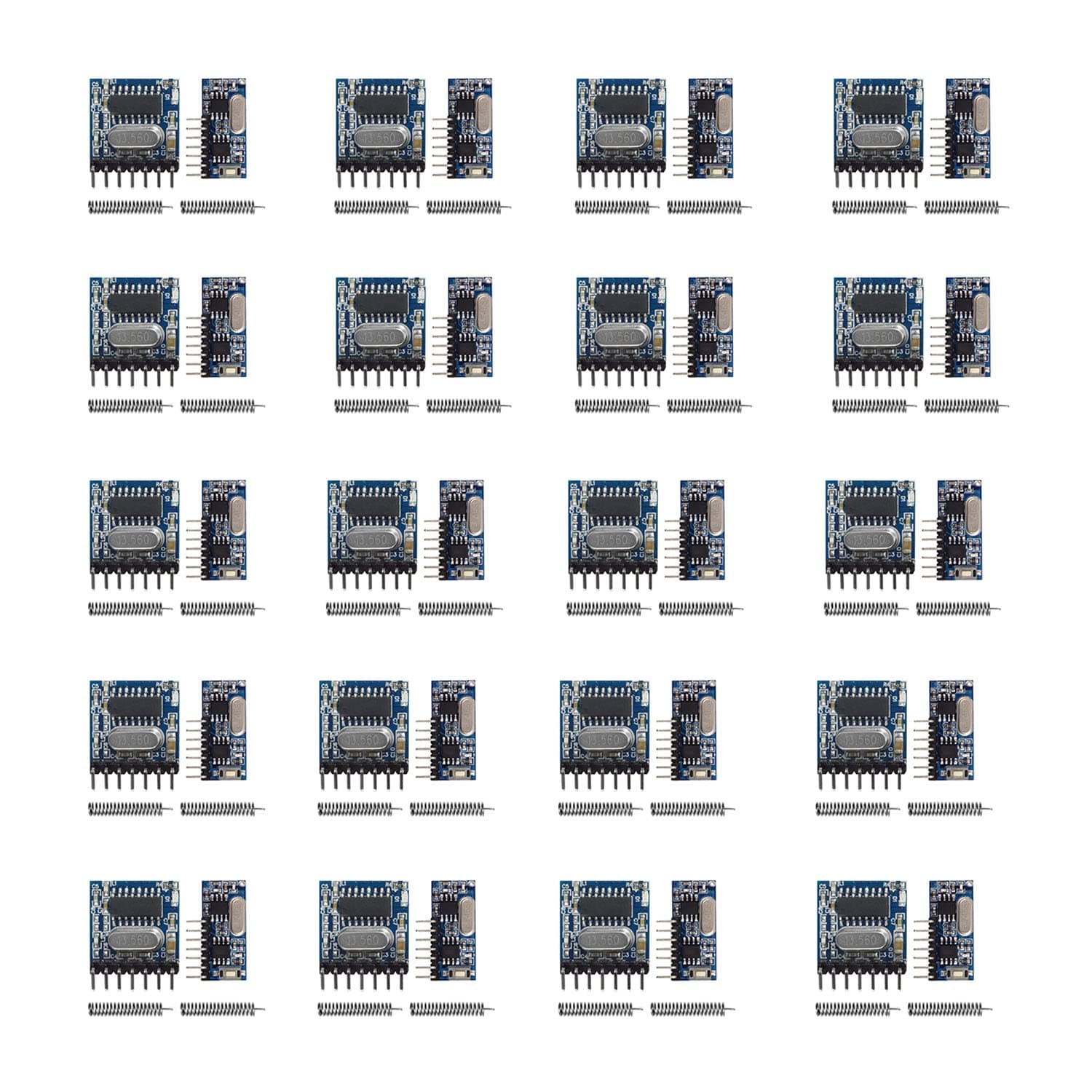 QIACHIP 20 Sets RX480E 433MHz RF Wireless Transmitter and Receiver Module + RF 433MHz Copper Spring Antenna Kit, High Frequency Super Regenerative Transceiver Module for Arduino Burglar Alarm