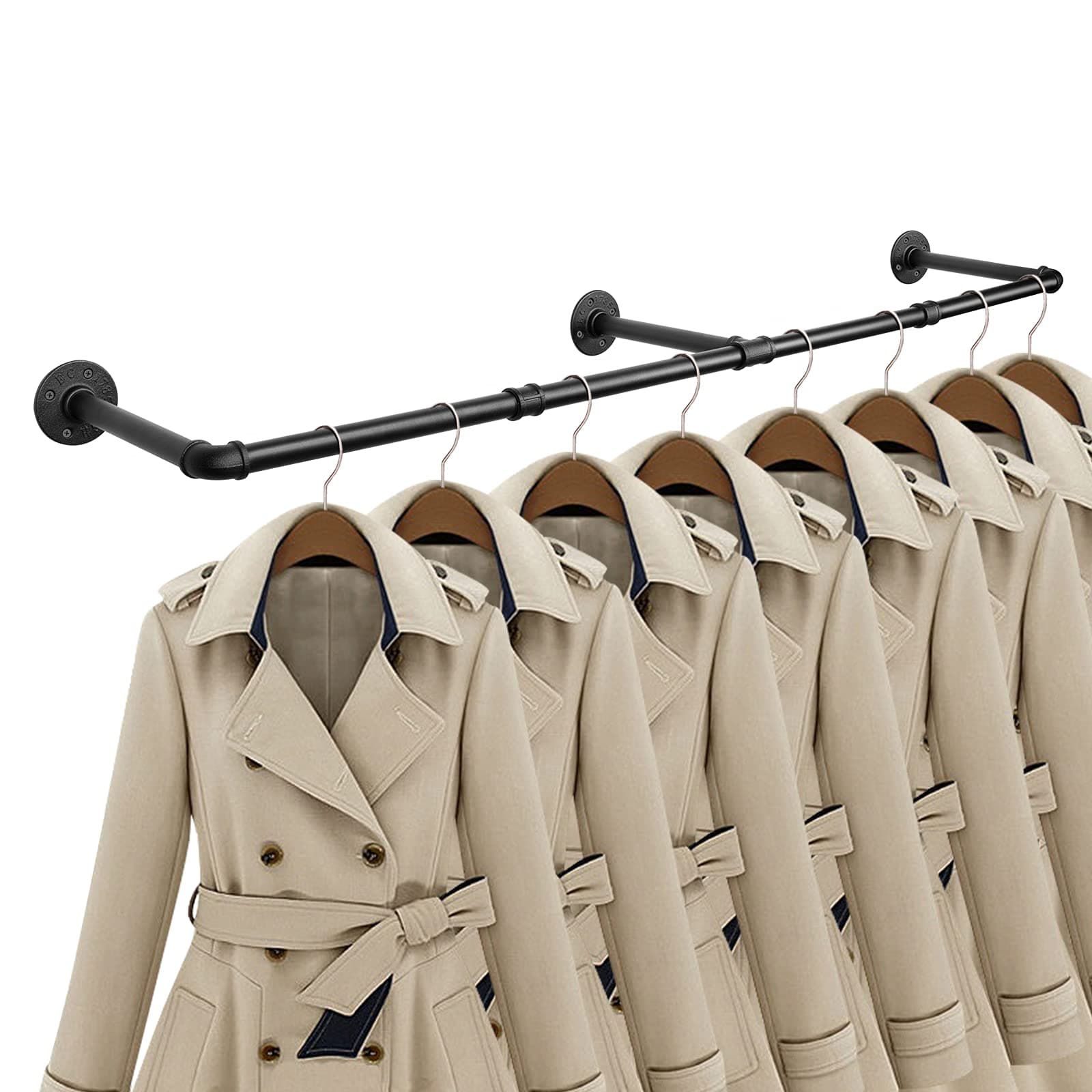 Industrial Iron Pipe Clothes Hanging Bar DIY Wall-Mounted Garment Rack Heavy Duty Clothing Rack for Bedroom, Laundry Room, Closet Storage