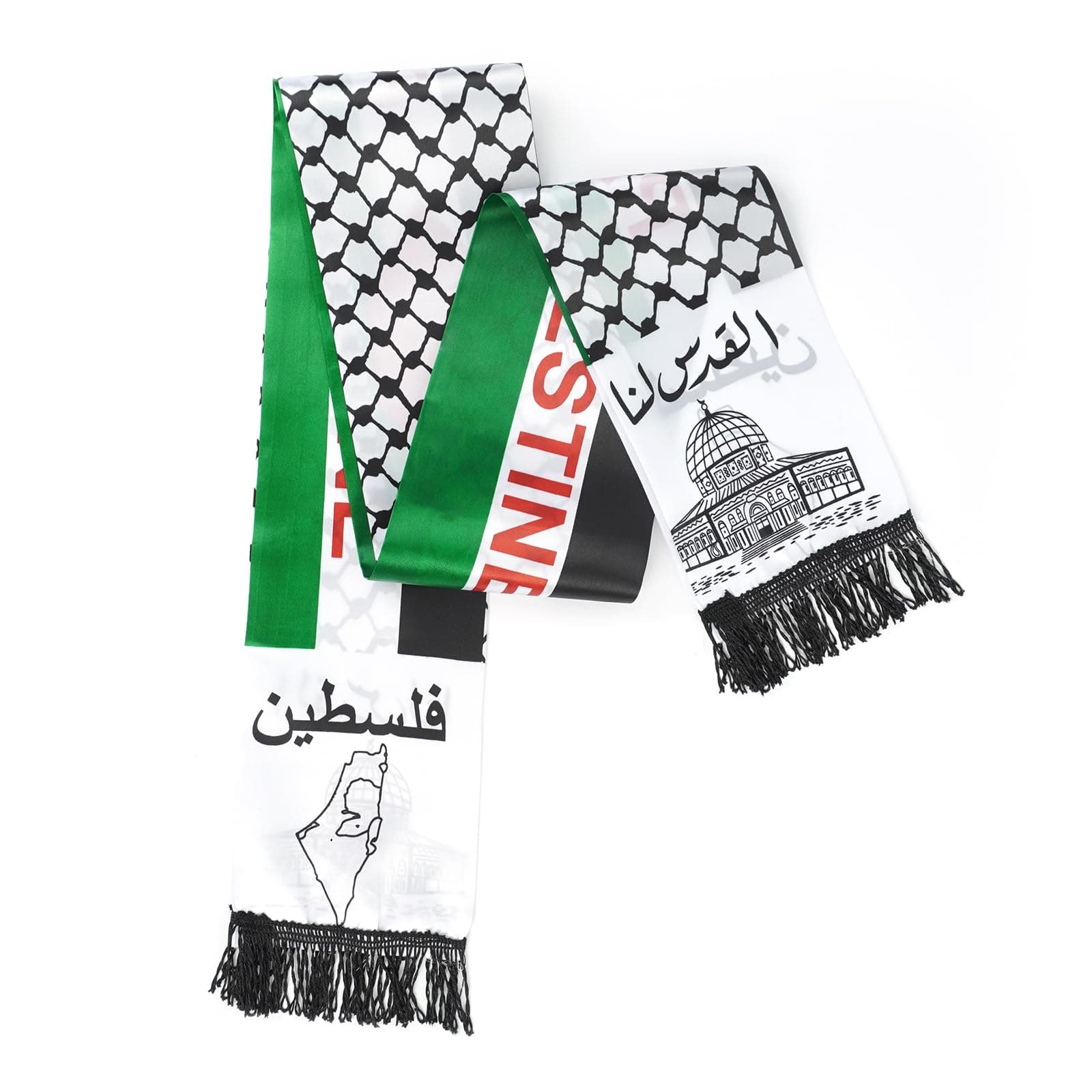 2 Pack Palestine Flag Scarf - Silk Palestinian Scarf - Arab Gifts - 6 X 53 Inch