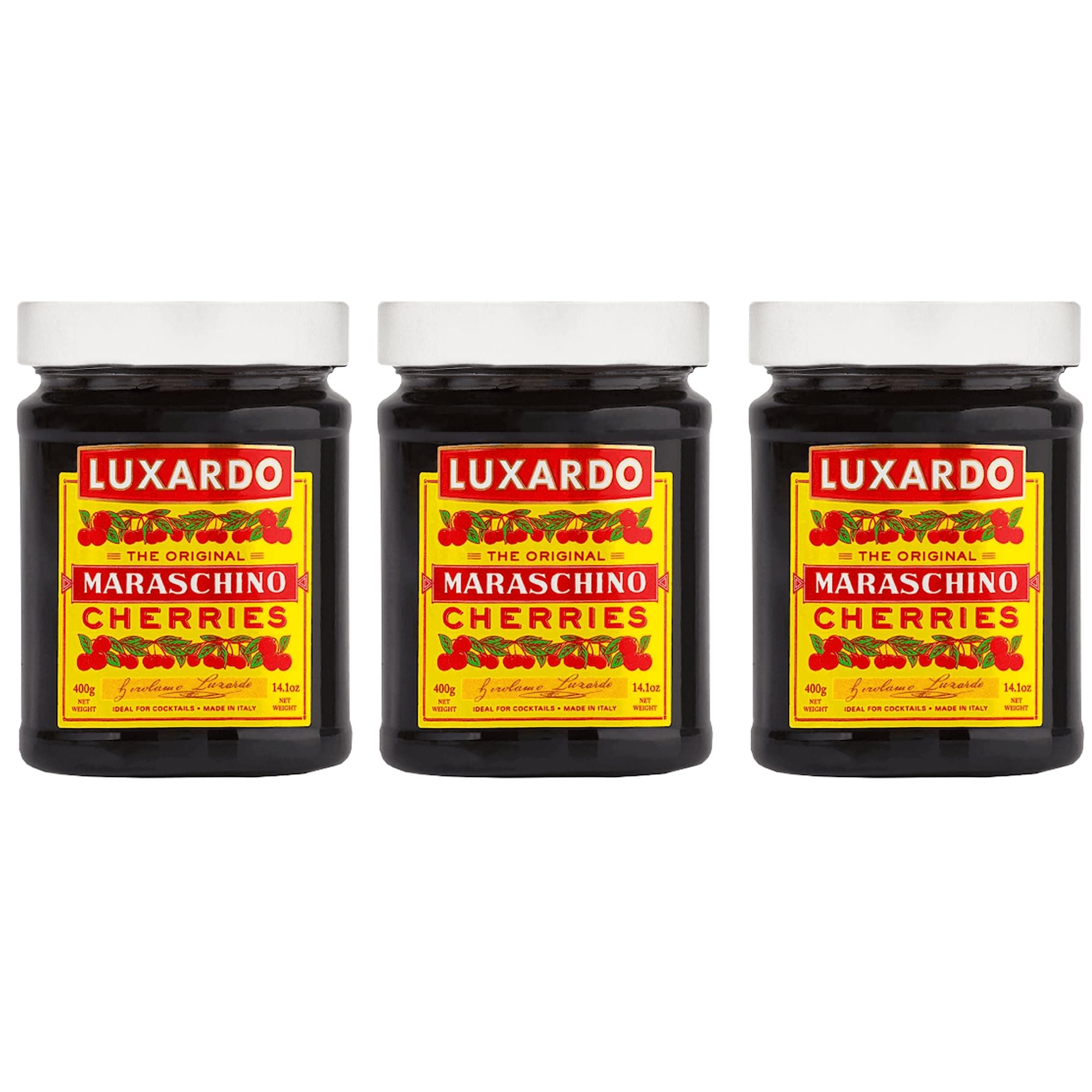 Gourmet Cocktail Maraschino Cherries | for Old Fashioned, Manhattan and Desserts | Packed in Special Protective Bubble | 400G Jar (Pack of 3)
