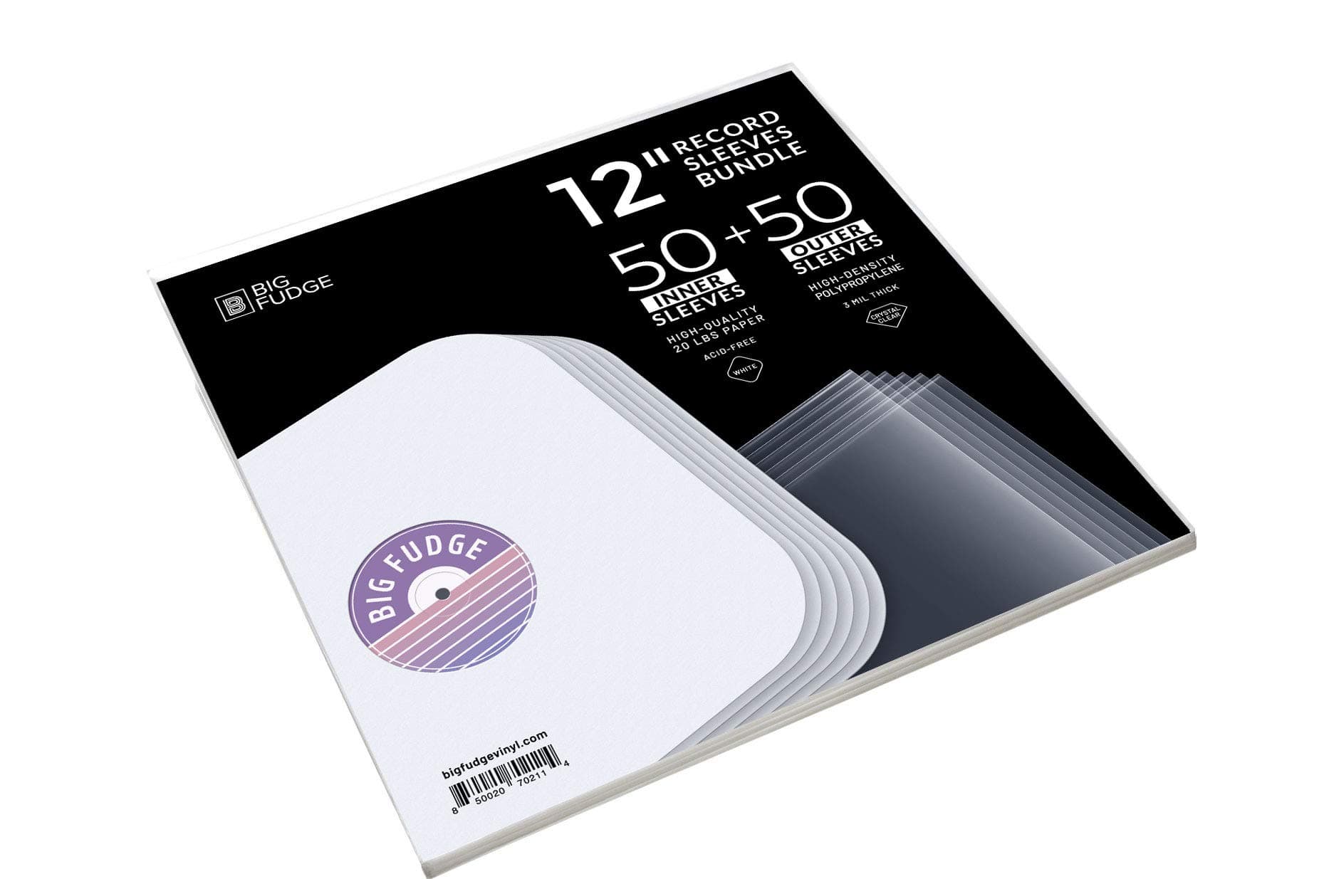 BIG FUDGE Vinyl Record Sleeves Bundle - 50 Outer and 50 Inner Crystal Clear & Rounded Acid Free LP Sleeves for 12" Records