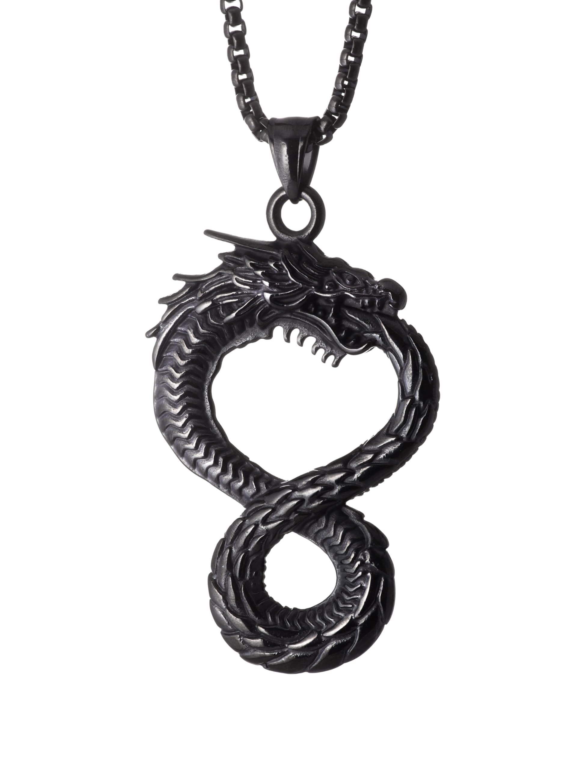 Dragon Necklace, Ouroboros Serpent Pendant, Dragon Jewelry Gift for Men and Women