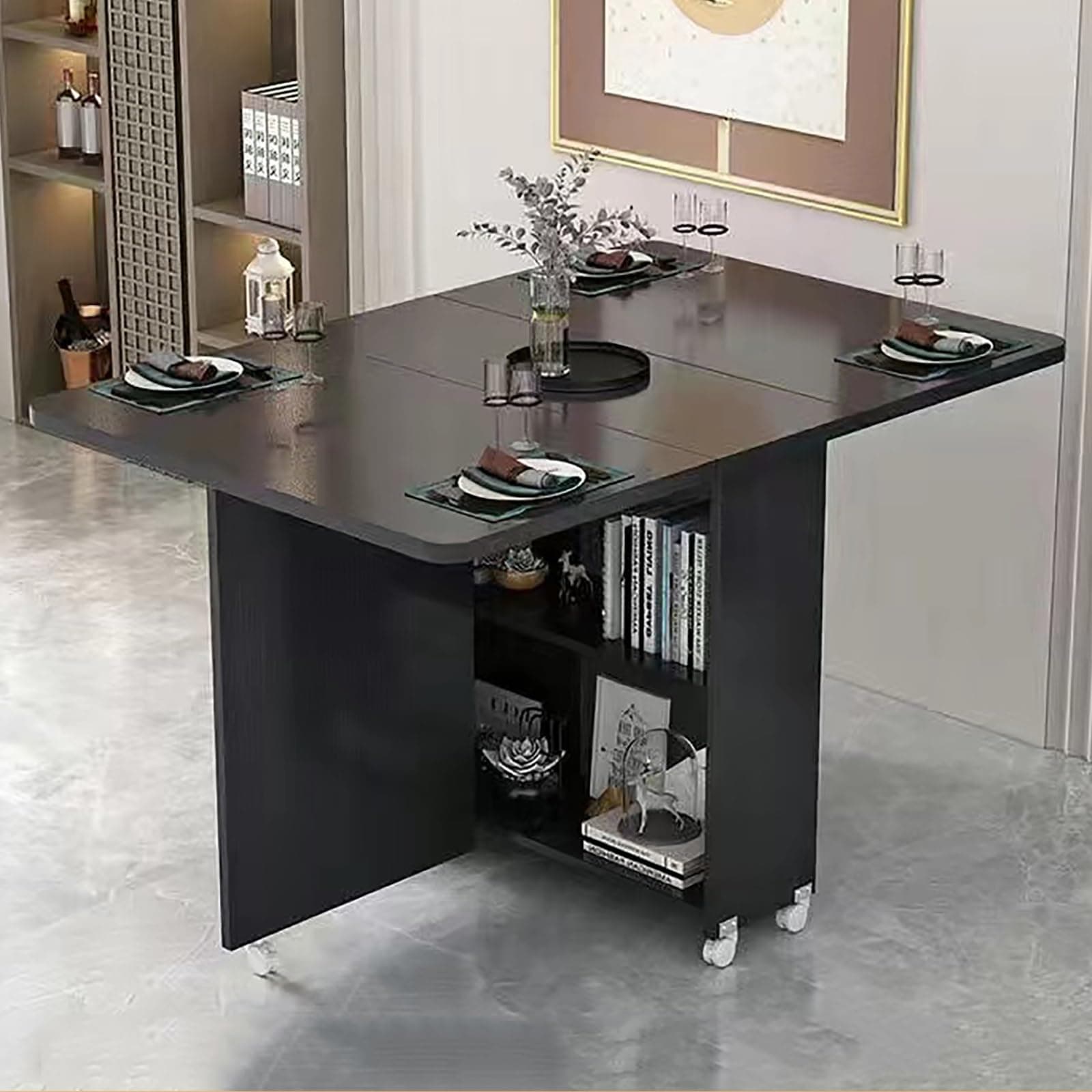 Folding Dining Table on Casters Retractable Dining Table Extendable Dining Table Seats 4-6 Movable Extendable Kitchen Table Kitchen Table Dining Table gateleg Table Space Saving (Color : F, Size : L