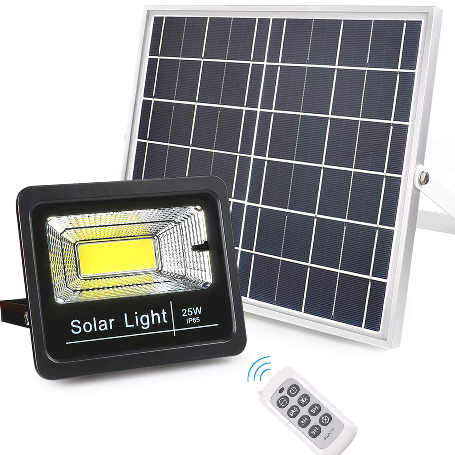 Bemexred Led Solar Flood Lights Outdoor, Remote Control Solar Lights Dusk to Dawn 1500 Lumens 12W Large Solar Panel Motion Sensor Solar Security Light IP65 Waterproof for Yard,Barn,Driveway,Deck,Farm