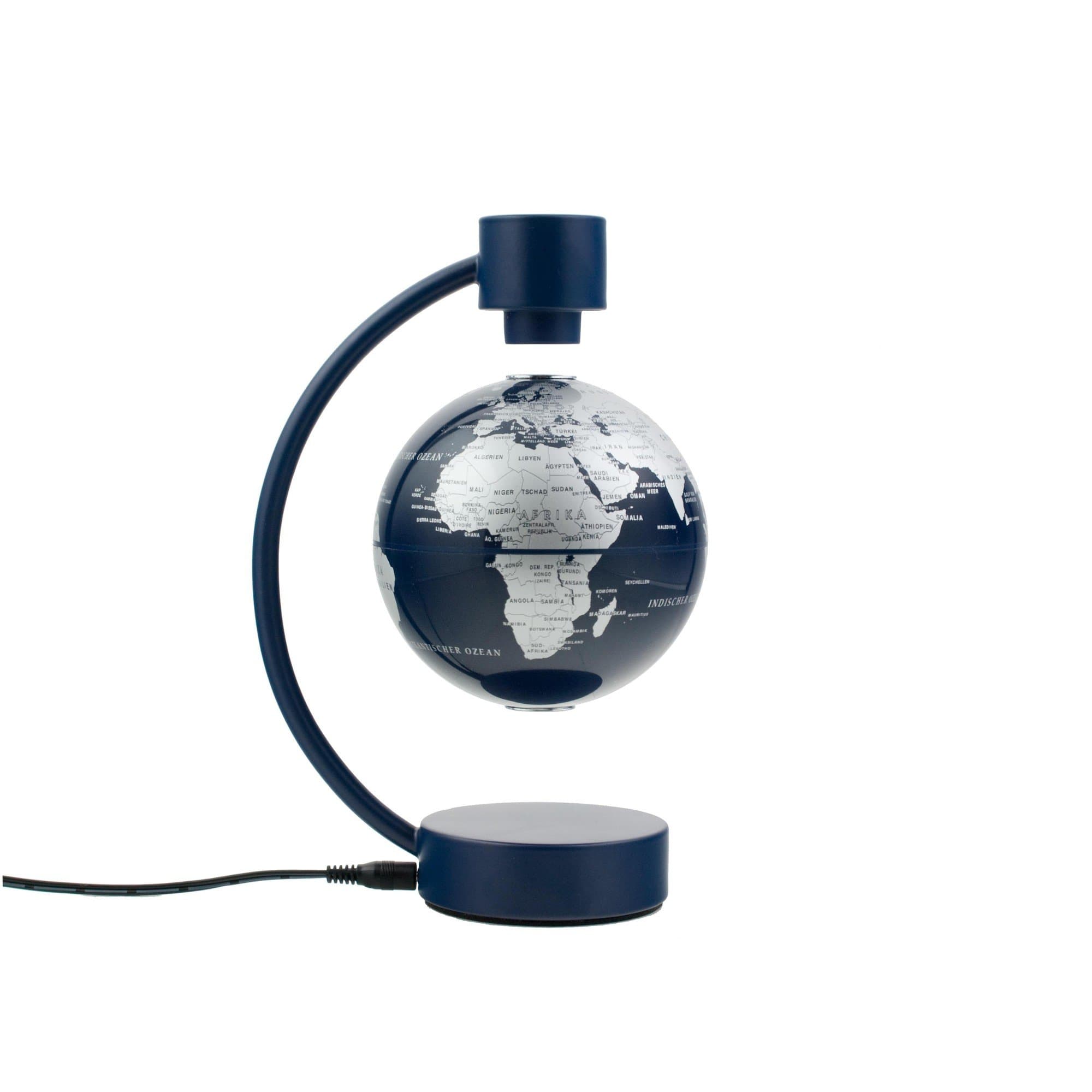 4" Levitating Globe in Silver and Blue