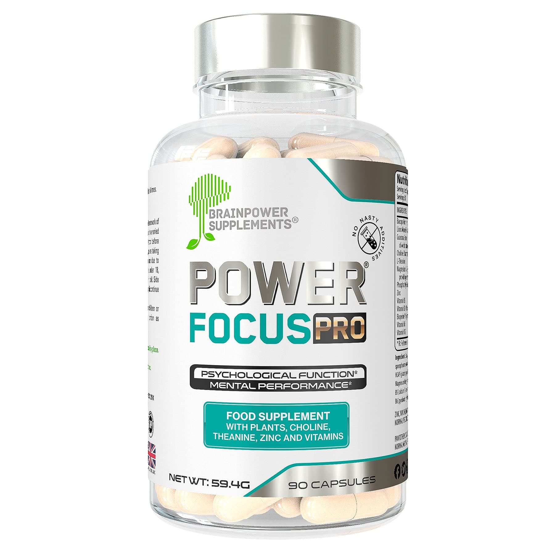 PowerFocus Pro® #1 Nootropic Herbal Brain Supplement with Vitamins & Minerals | Lions Mane, Choline, Bacopa Monnieri, Phosphatidyl Serine, Theanine, Guarana, Magnesium, Zinc, B Vitamins and Bioperine