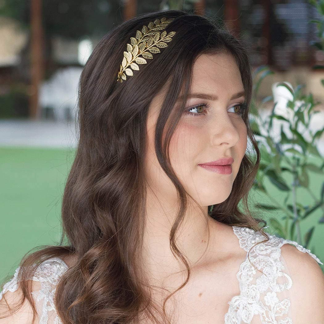Zoestar Wedding Greek Goddess Headband Gold Laurel Leaf Bridal Headpiece Grecian Hair Crown Accessories for Brides (Gold)