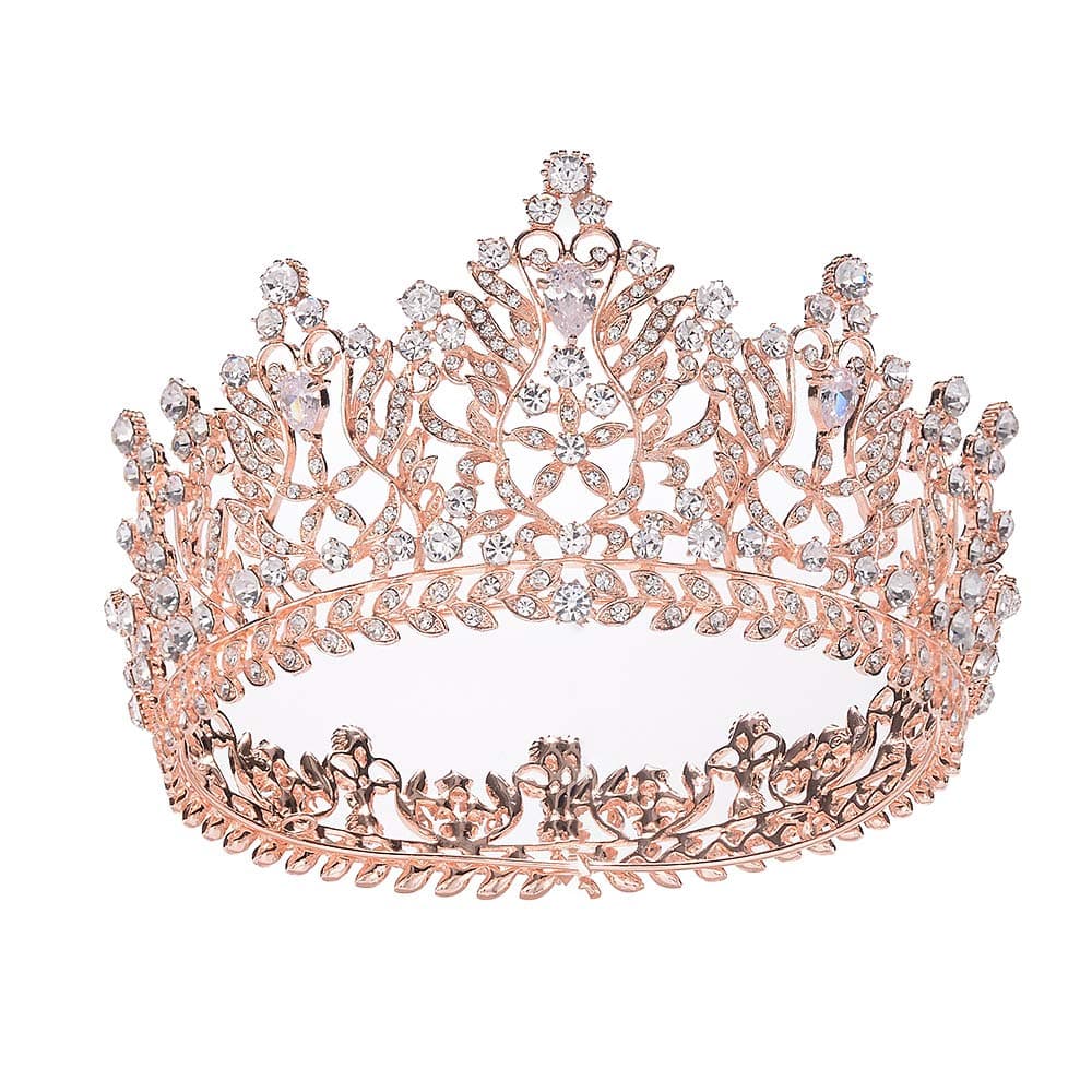 S SNUOY Silver & Rose Gold Crowns for Women - Sparkling Full Round Queen Crown with Crystals & Cubic Zirconia - Ideal for Wedding, Pageant, Prom & More - Hair Crown by S SNUOY