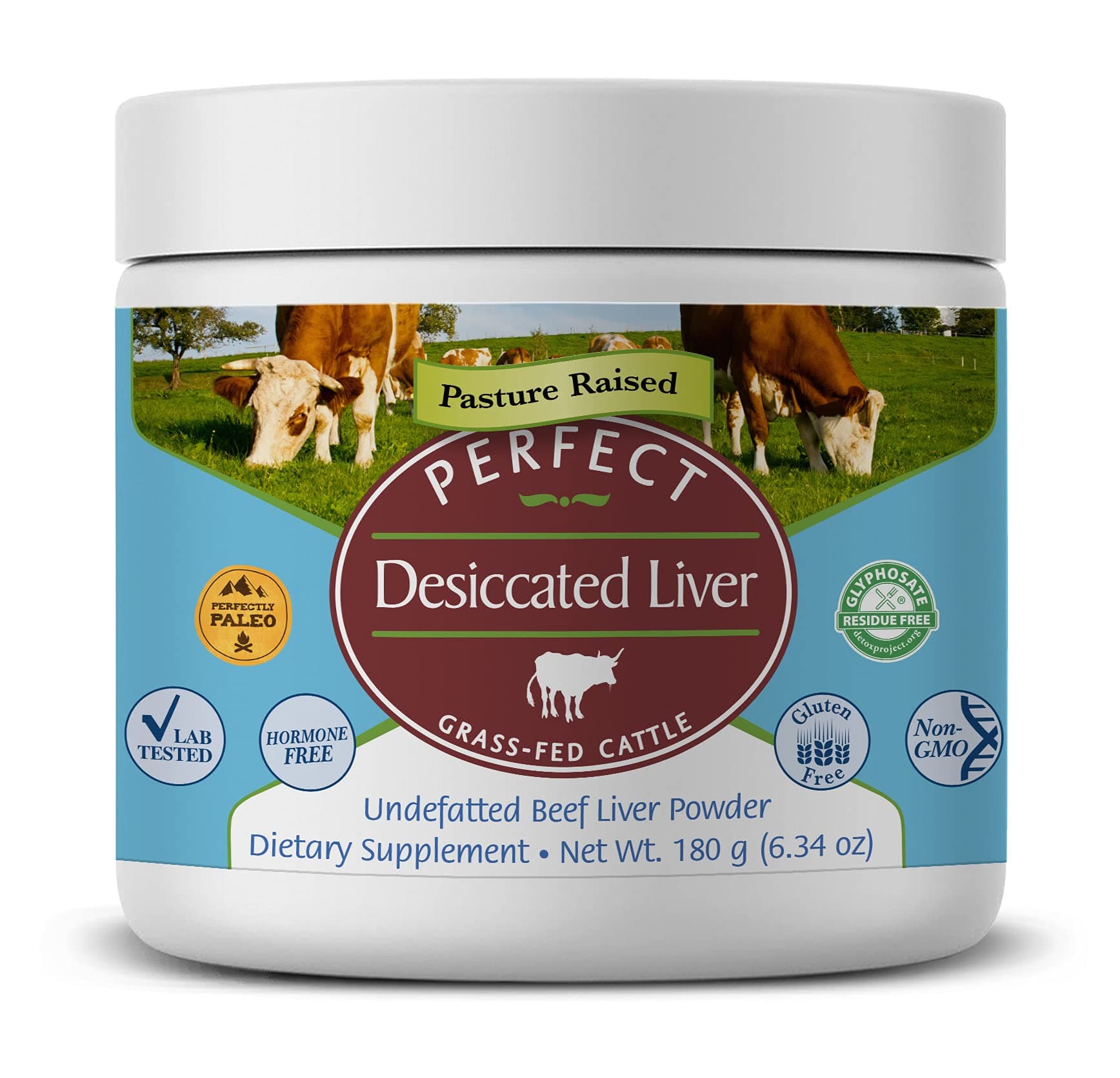 Perfect Desiccated Liver Powder, 100% Grass Fed Undefatted Argentine Natural Beef Liver Supplements, 180 Grams