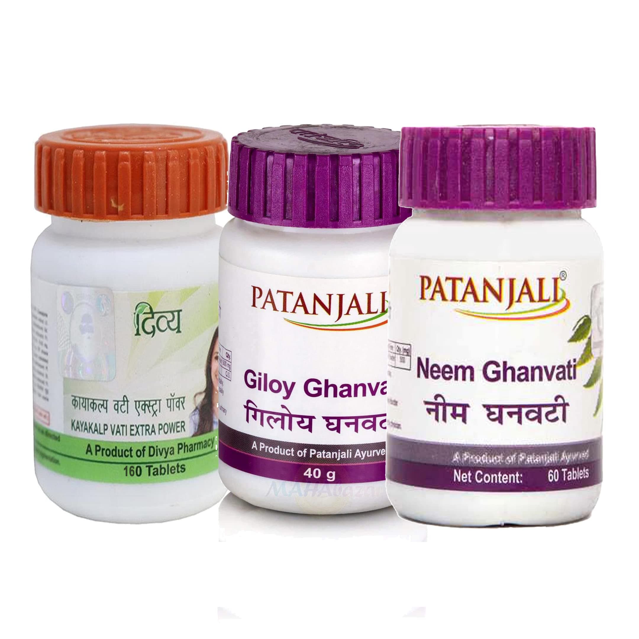 Patanjali Divya Kayakalp vati extra power, Giloy Ghan Vati, Neem Ghan Vati Combo