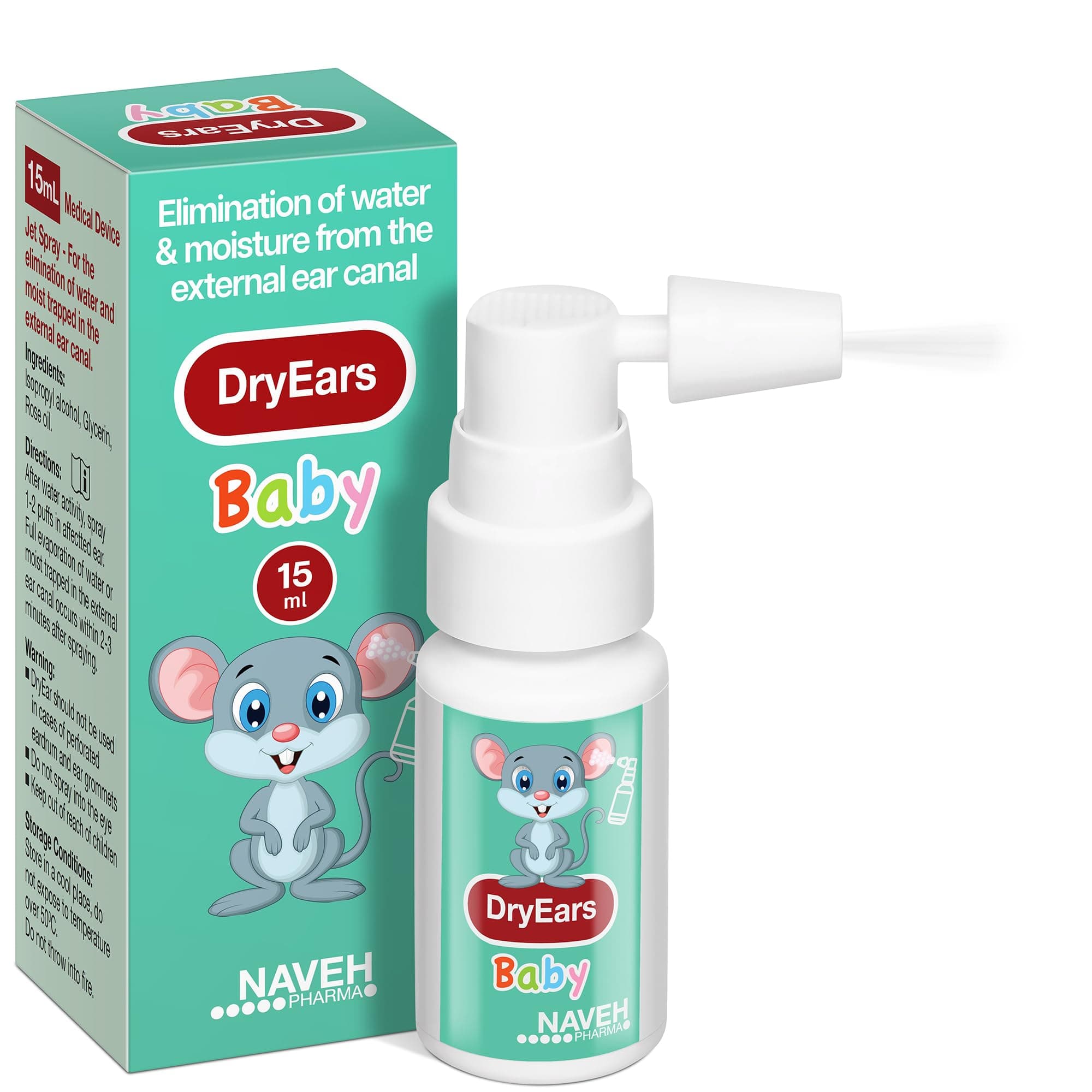 NAVEH PHARMA® Dry Ears Baby | Swimmers Ear Drops Spray | Ear Drying Drops for Little Swimmers | Remove Water Trapped in Ears in Seconds | Prevent Hearing Loss (15 ML)