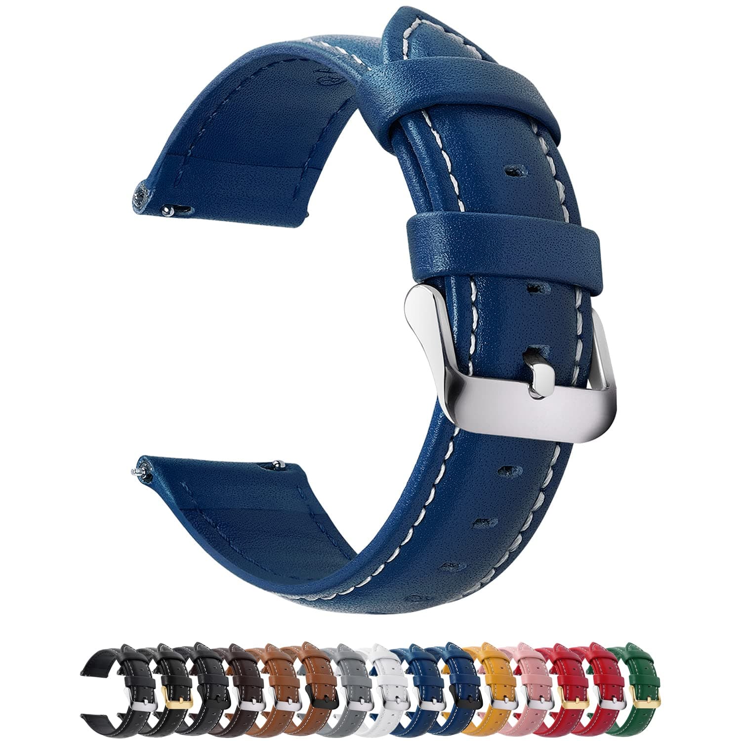 Fullmosa Watch Straps 20mm, Axus Series Leather Strap Replacement Watch Strap with Stainless Steel Metal Clasp for Men Women 14/16/18/20/22/24mm, Dark Blue 20mm
