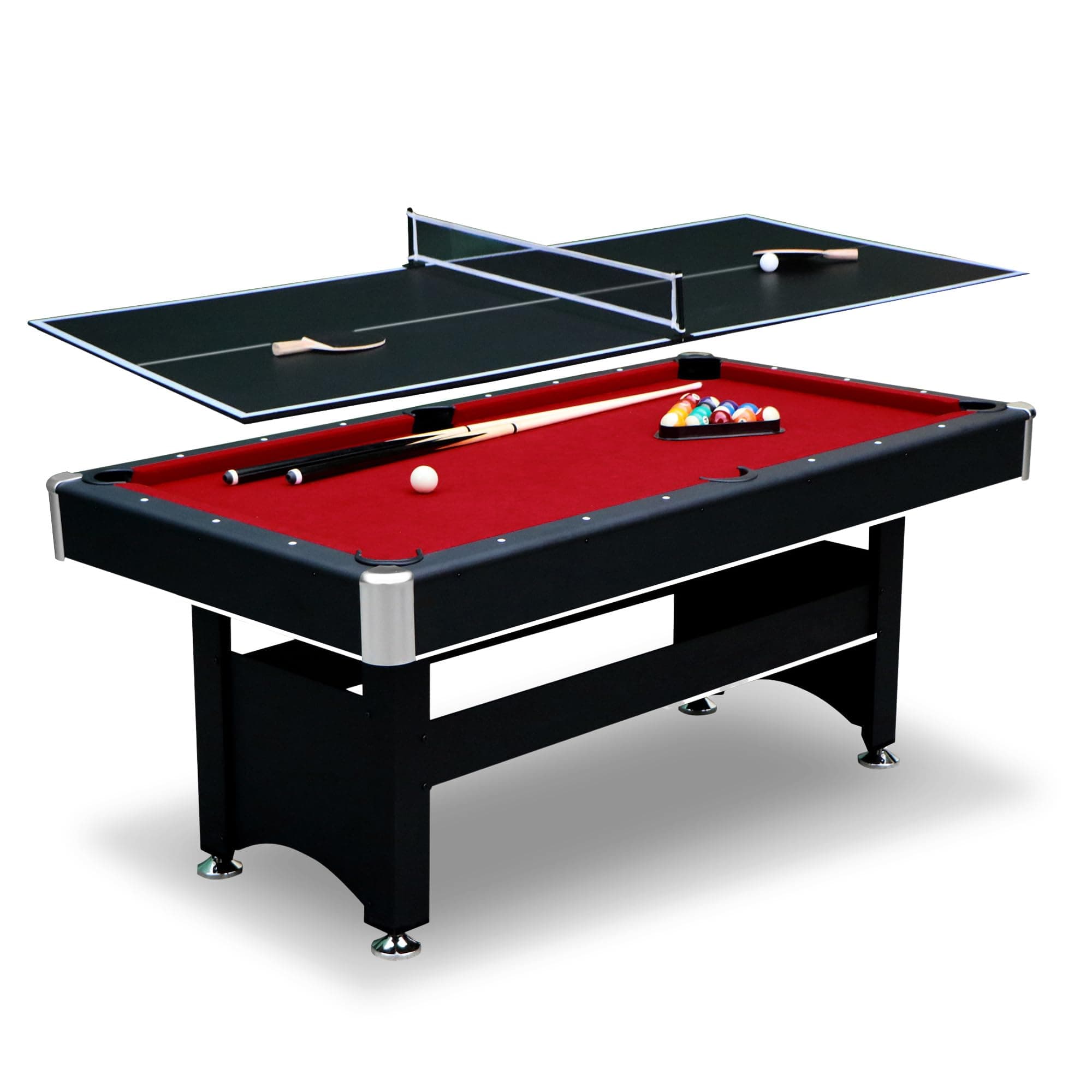 Hathaway Spartan 6' Pool Table with Table Tennis Multi Game Combo Table for Family Recreation Game Room - Includes Billiard Ball, Cue, Paddle, Brush and More