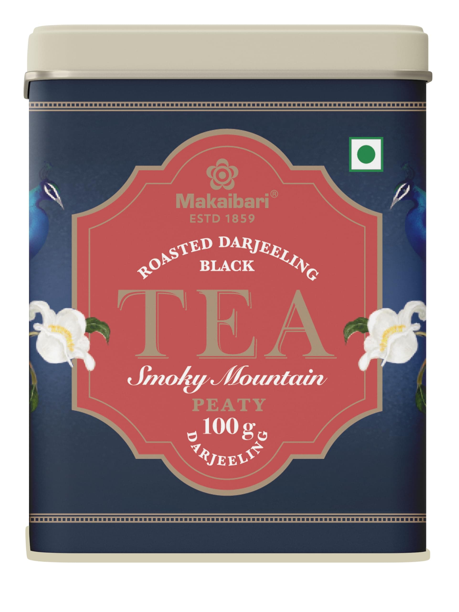 Makaibari Tea Treasures- Smoky Mountain, Organic Roasted Darjeeling Loose Leaf Black Tea Tin Caddy, 100 Grams